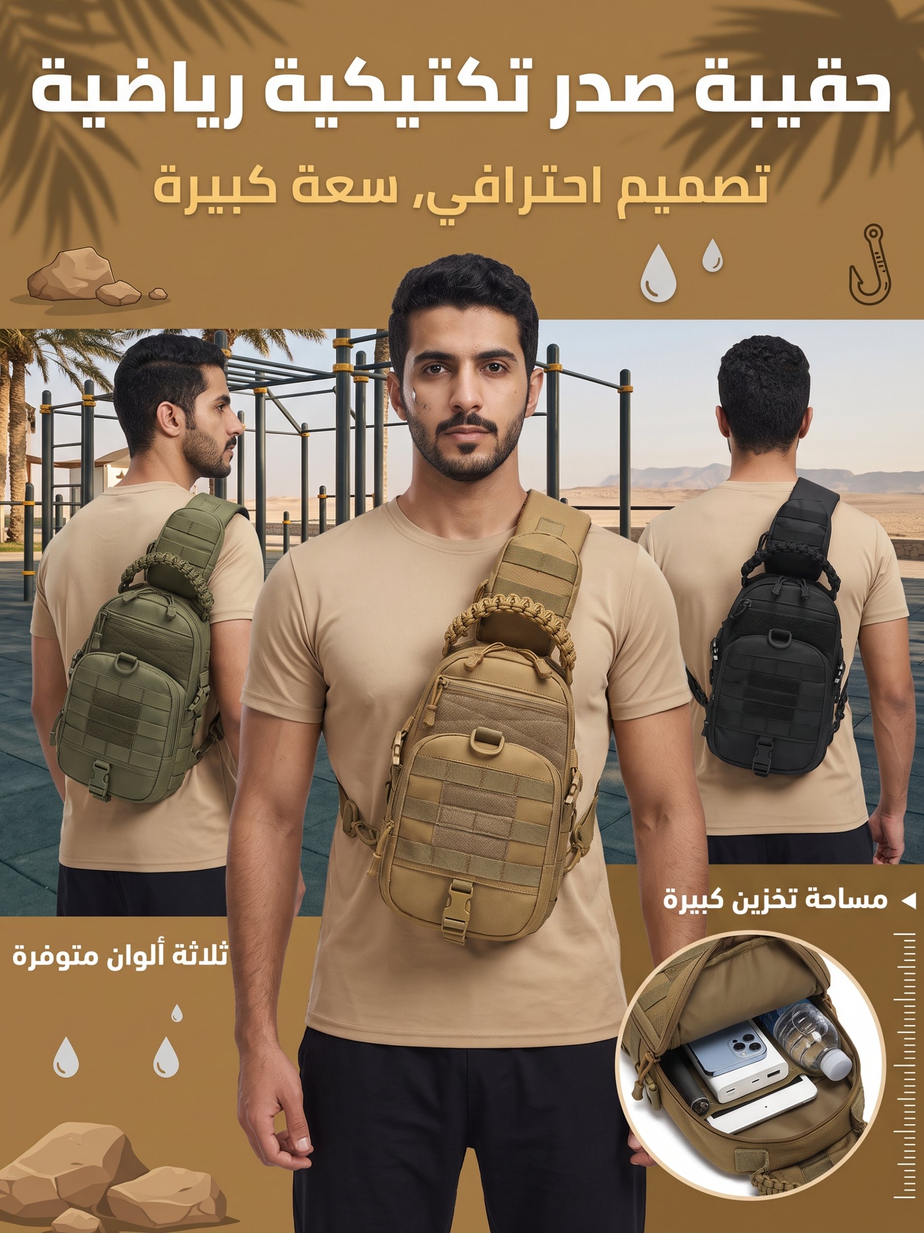 Men Khaki Plain Crossbody Bag