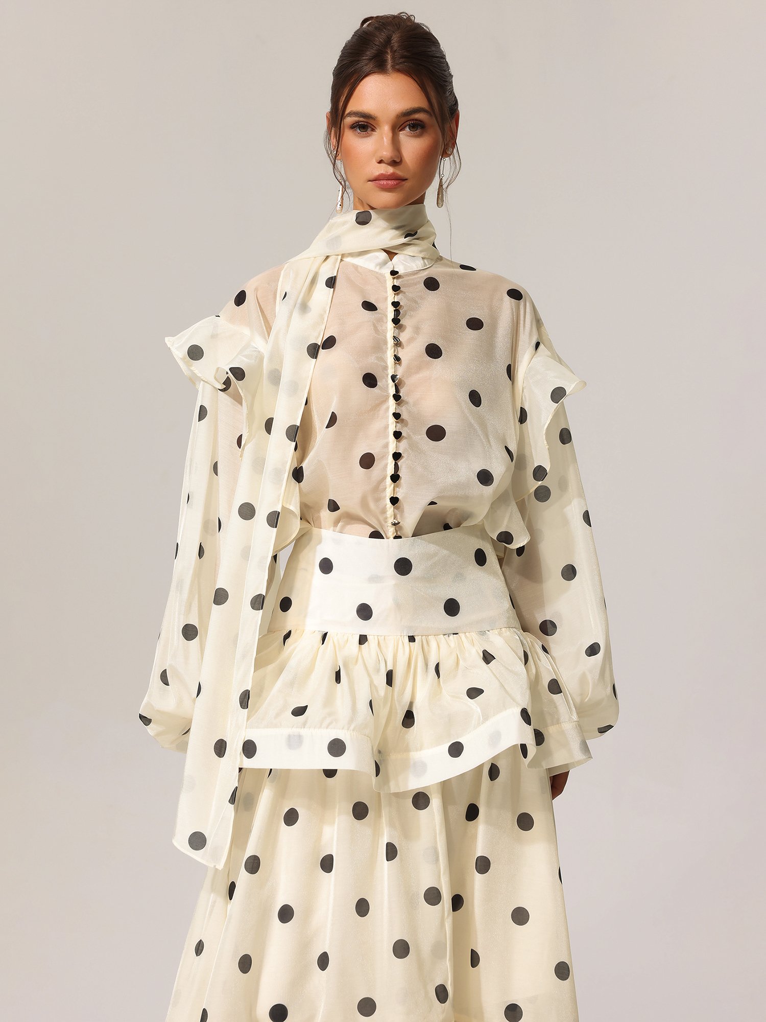 Rode Dot Printed Long Sleeves Top and Skirt Set