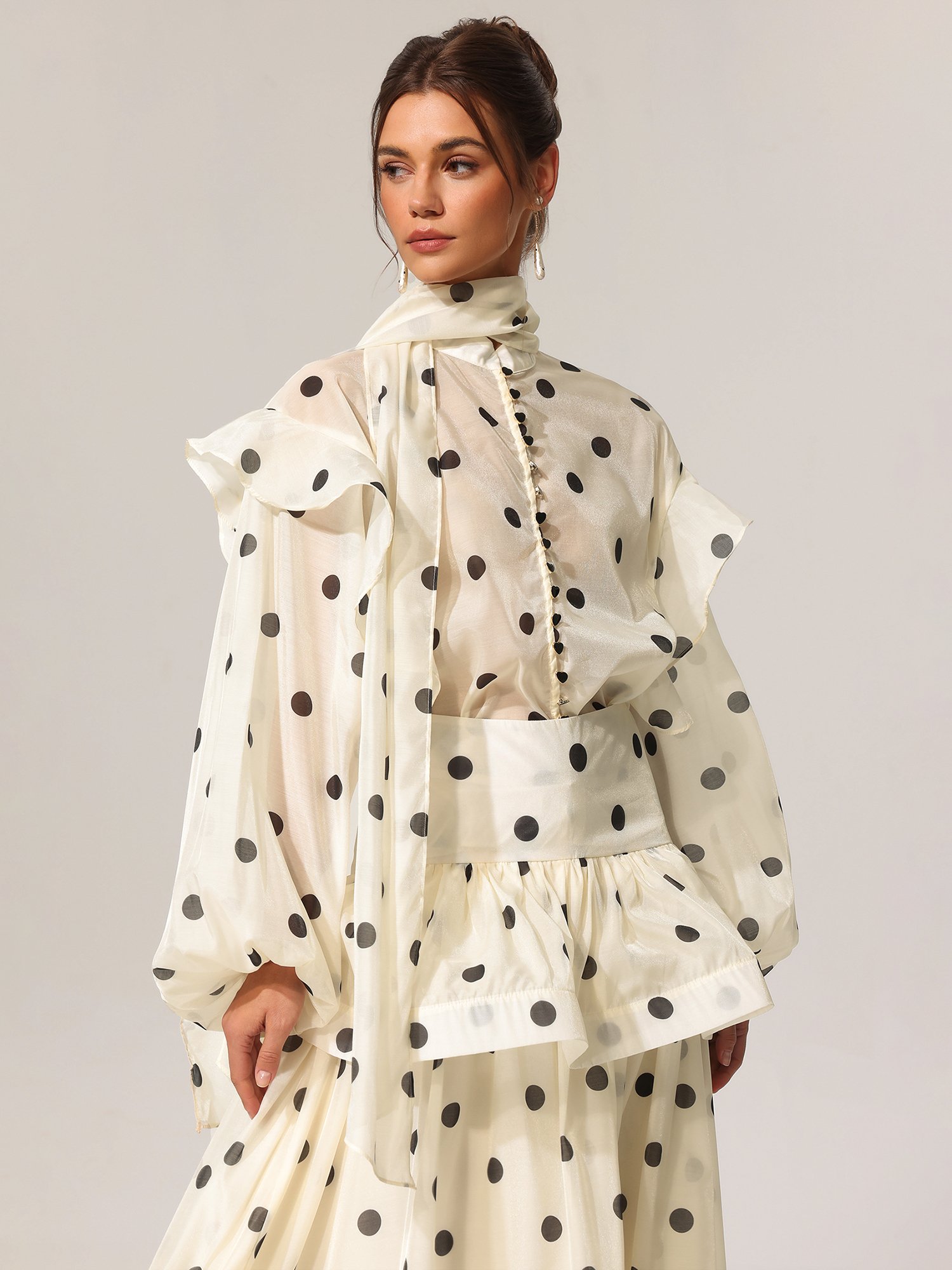 Rode Dot Printed Long Sleeves Top and Skirt Set