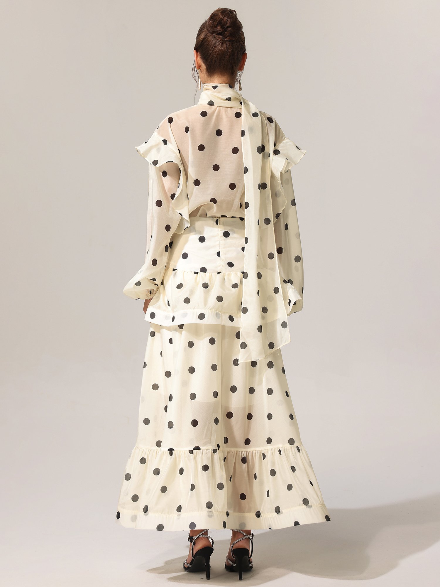 Rode Dot Printed Long Sleeves Top and Skirt Set