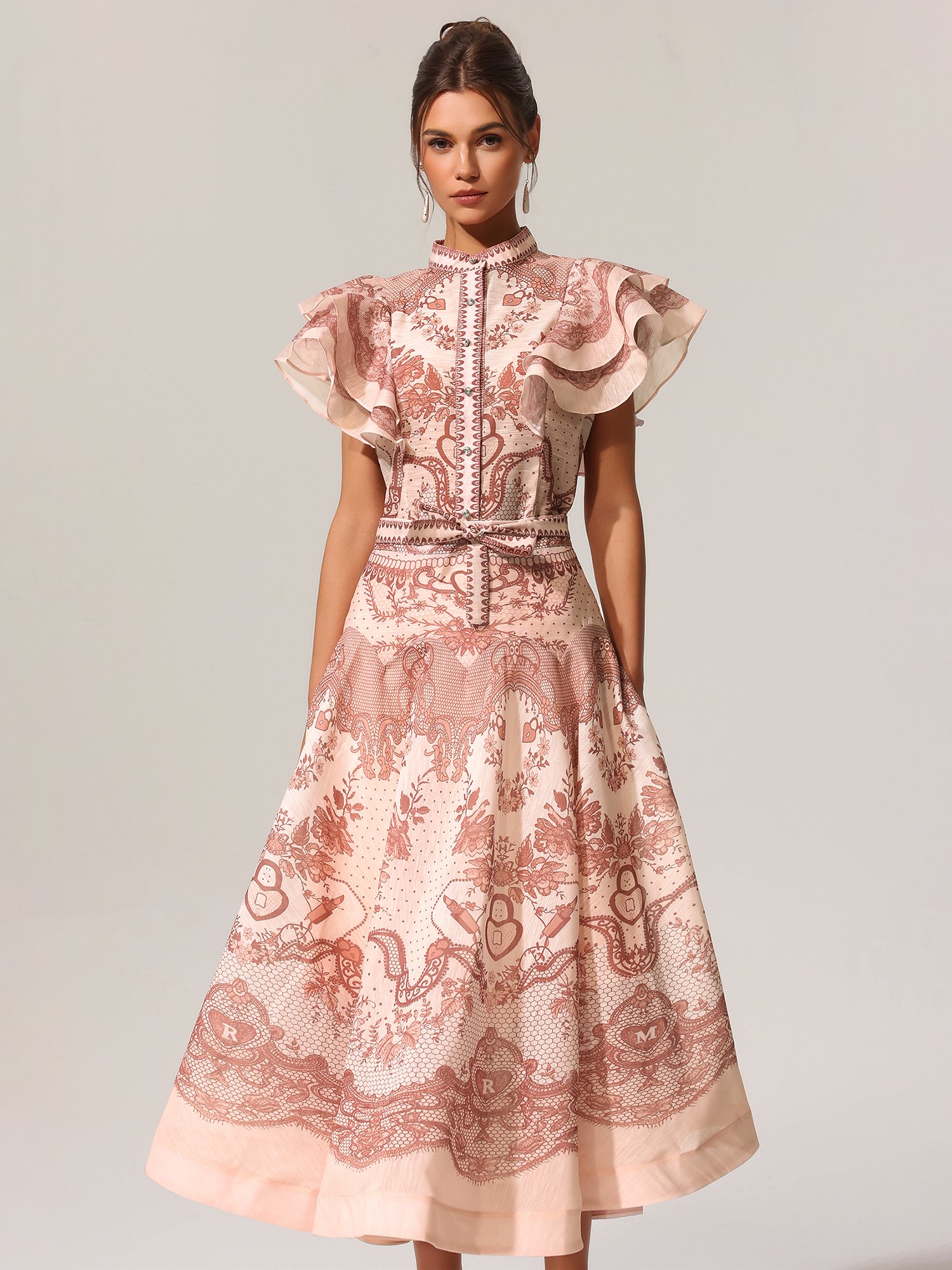 Kimivi Sleeveless Floral Printed Shirt and Skirt Set