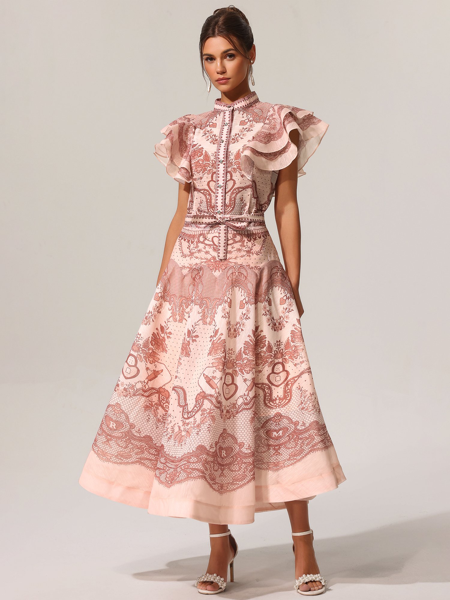 Kimivi Sleeveless Floral Printed Shirt and Skirt Set