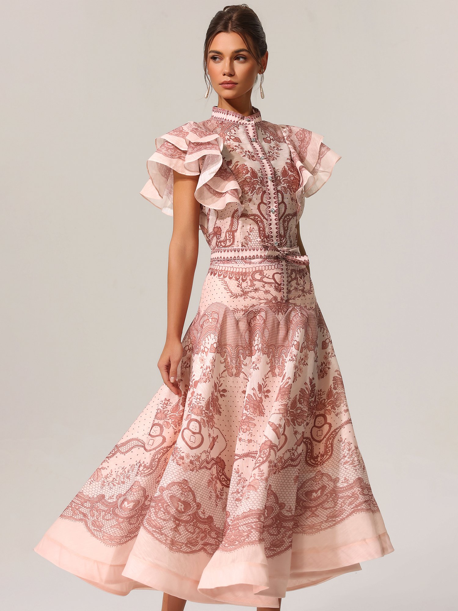 Kimivi Sleeveless Floral Printed Shirt and Skirt Set