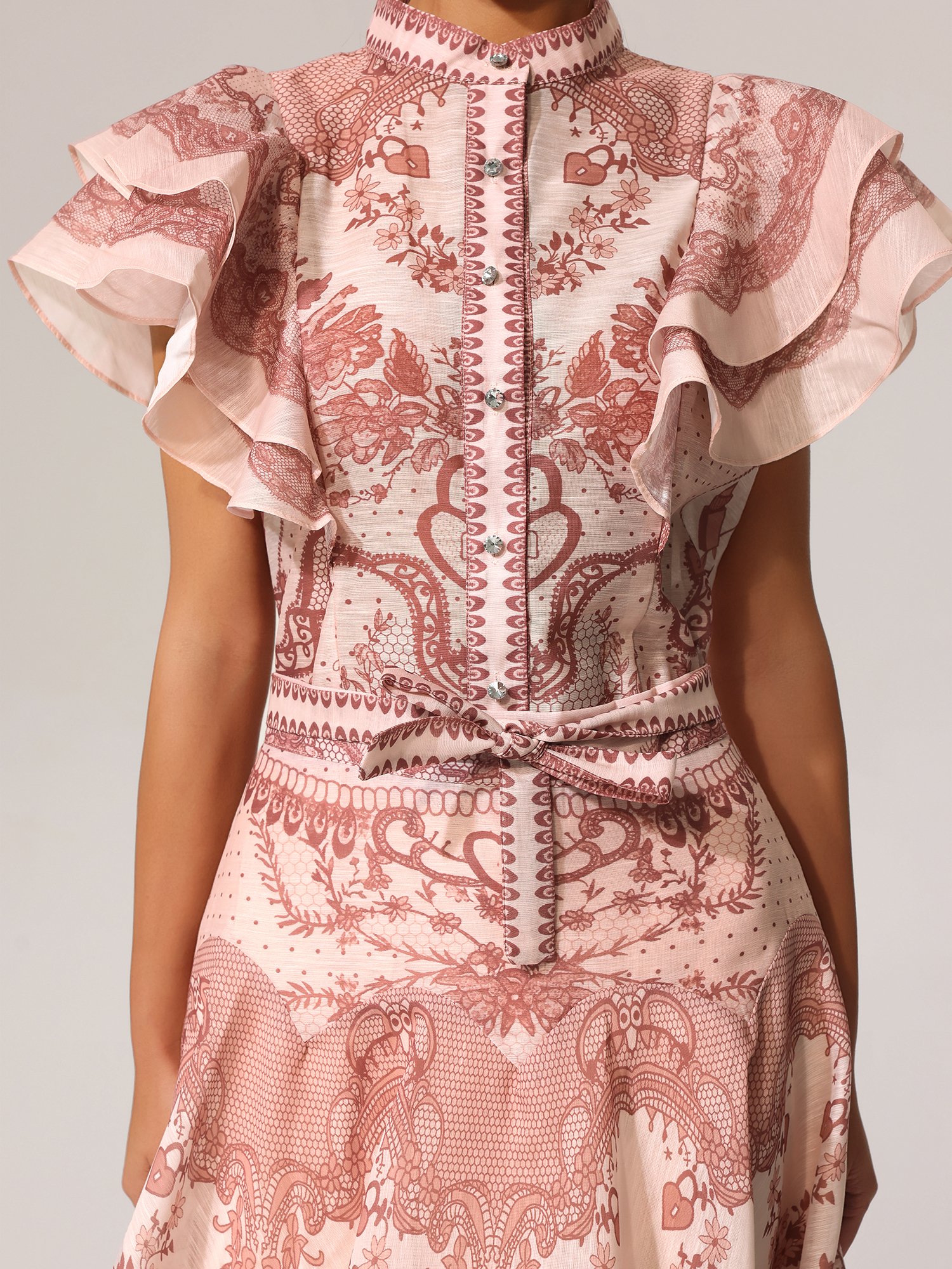 Kimivi Sleeveless Floral Printed Shirt and Skirt Set