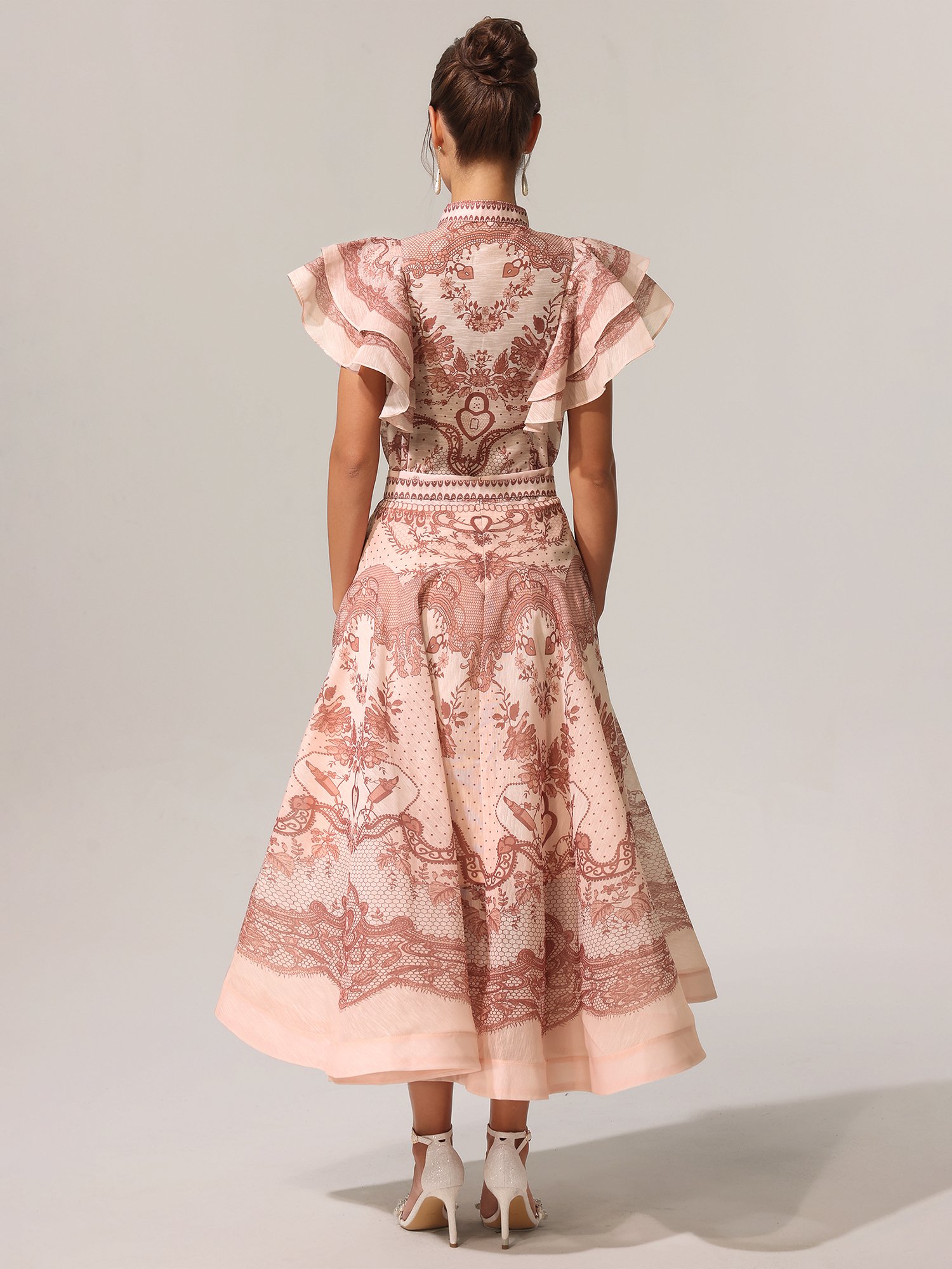 Kimivi Sleeveless Floral Printed Shirt and Skirt Set