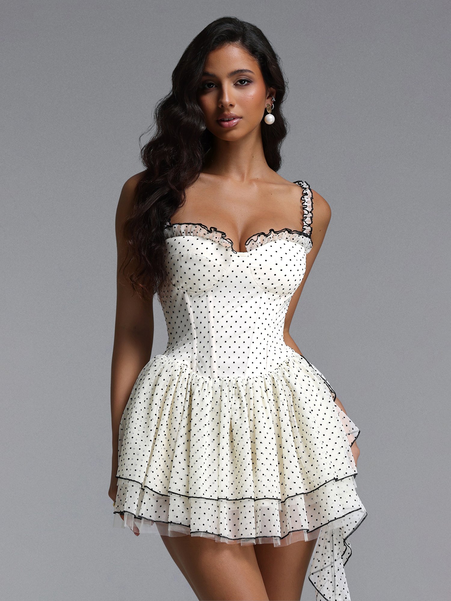 Off White Sleeveless Polka Dot Fit and Flare Mini Dress