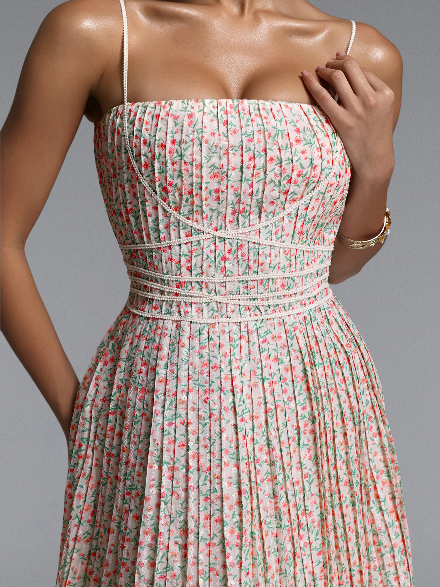 Ditsy Floral Pleated Sleeveless A-Line Mini Dress