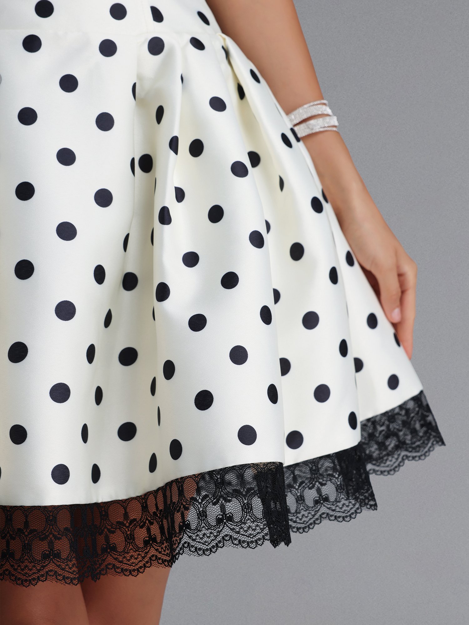 Off-White Sleeveless Polka Dot Skater Mini Dress
