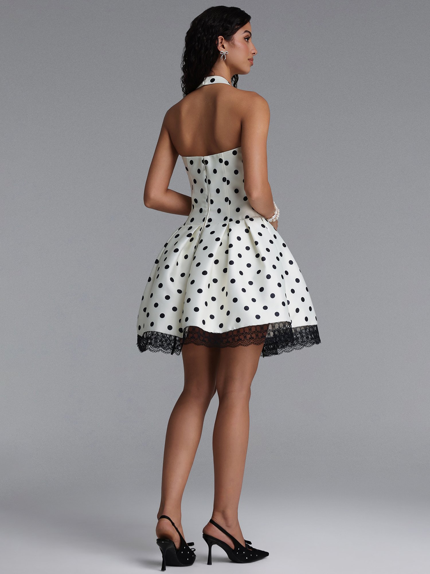 Off-White Sleeveless Polka Dot Skater Mini Dress