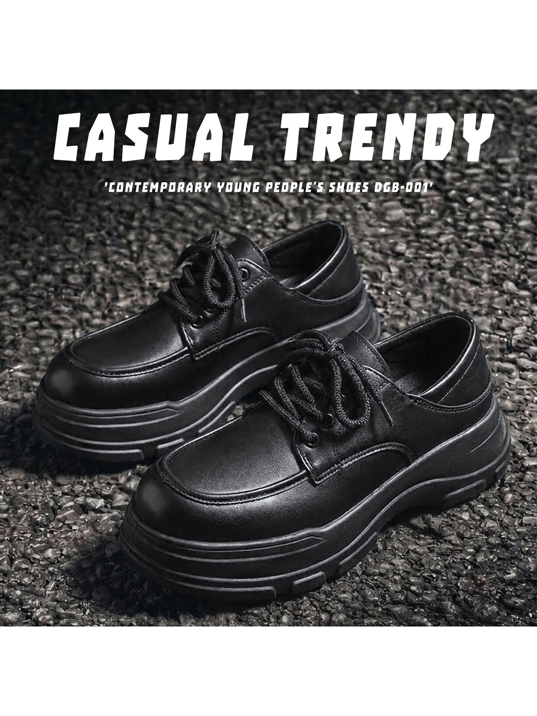 Black Lace-Up Casual Shoes with Chunky Sole