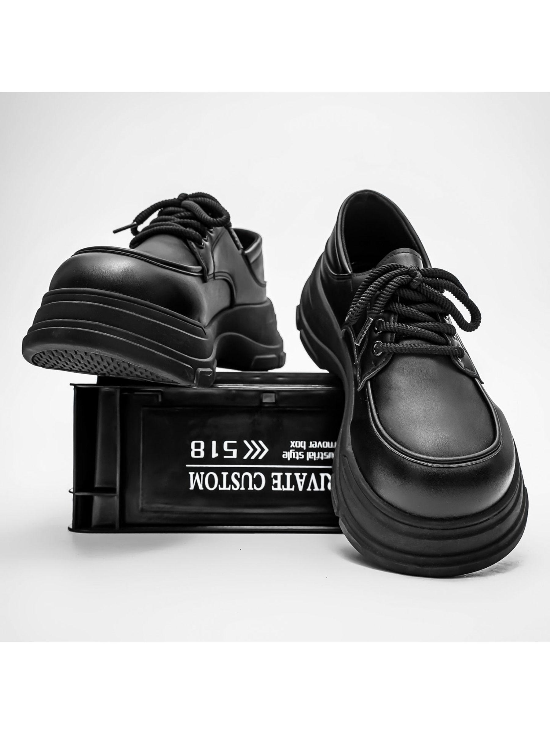 Black Lace-Up Casual Shoes with Chunky Sole