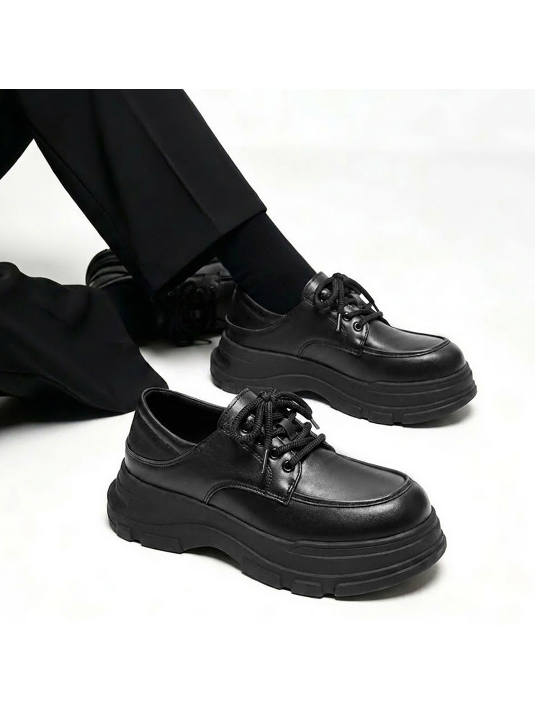 Black Lace-Up Casual Shoes with Chunky Sole
