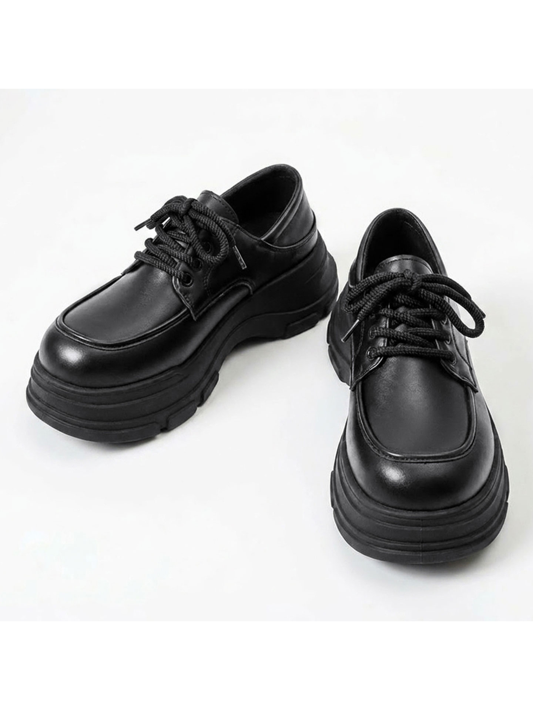 Black Lace-Up Casual Shoes with Chunky Sole