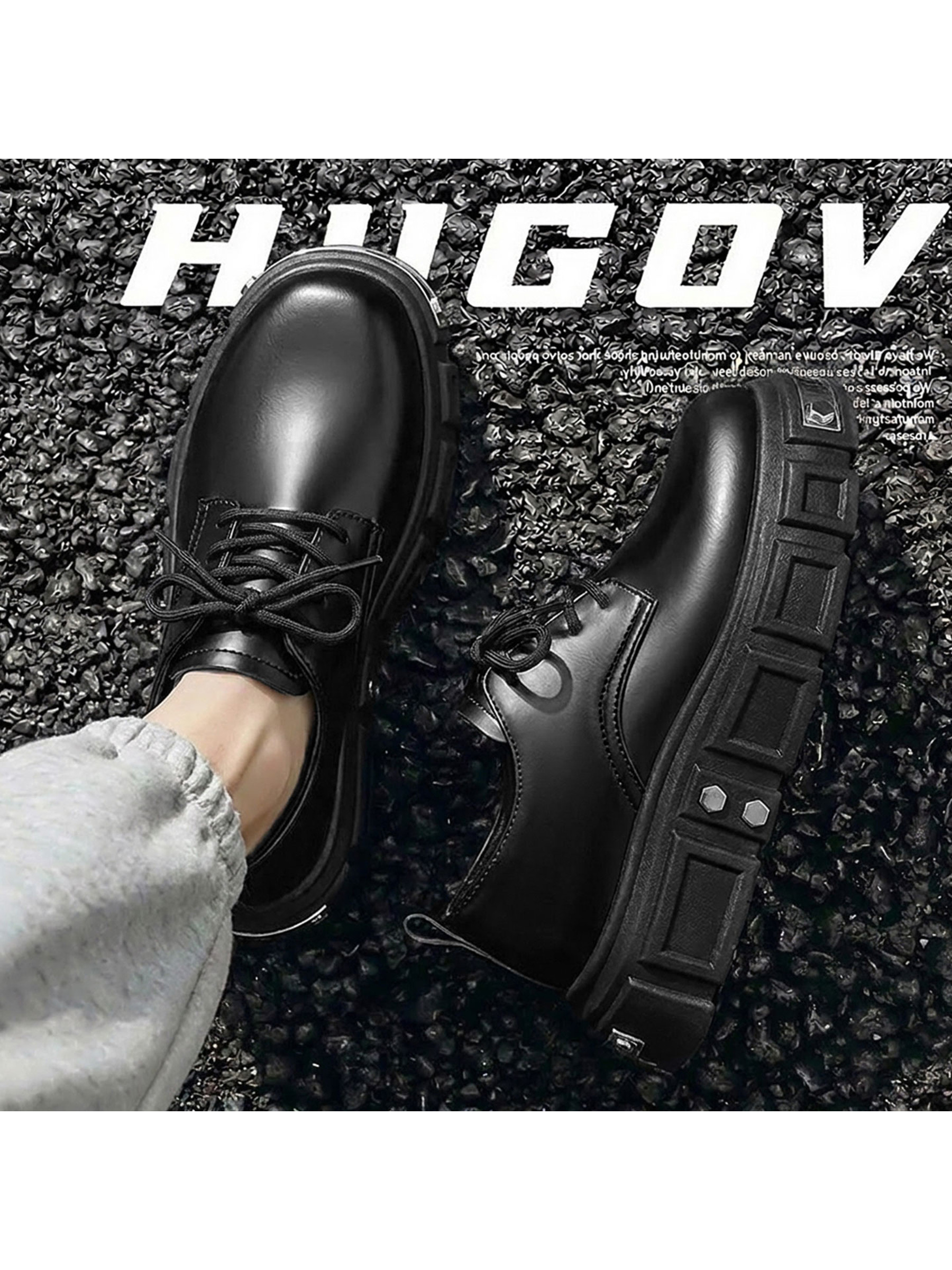 Black Lace-Up Casual Shoes with Chunky Sole