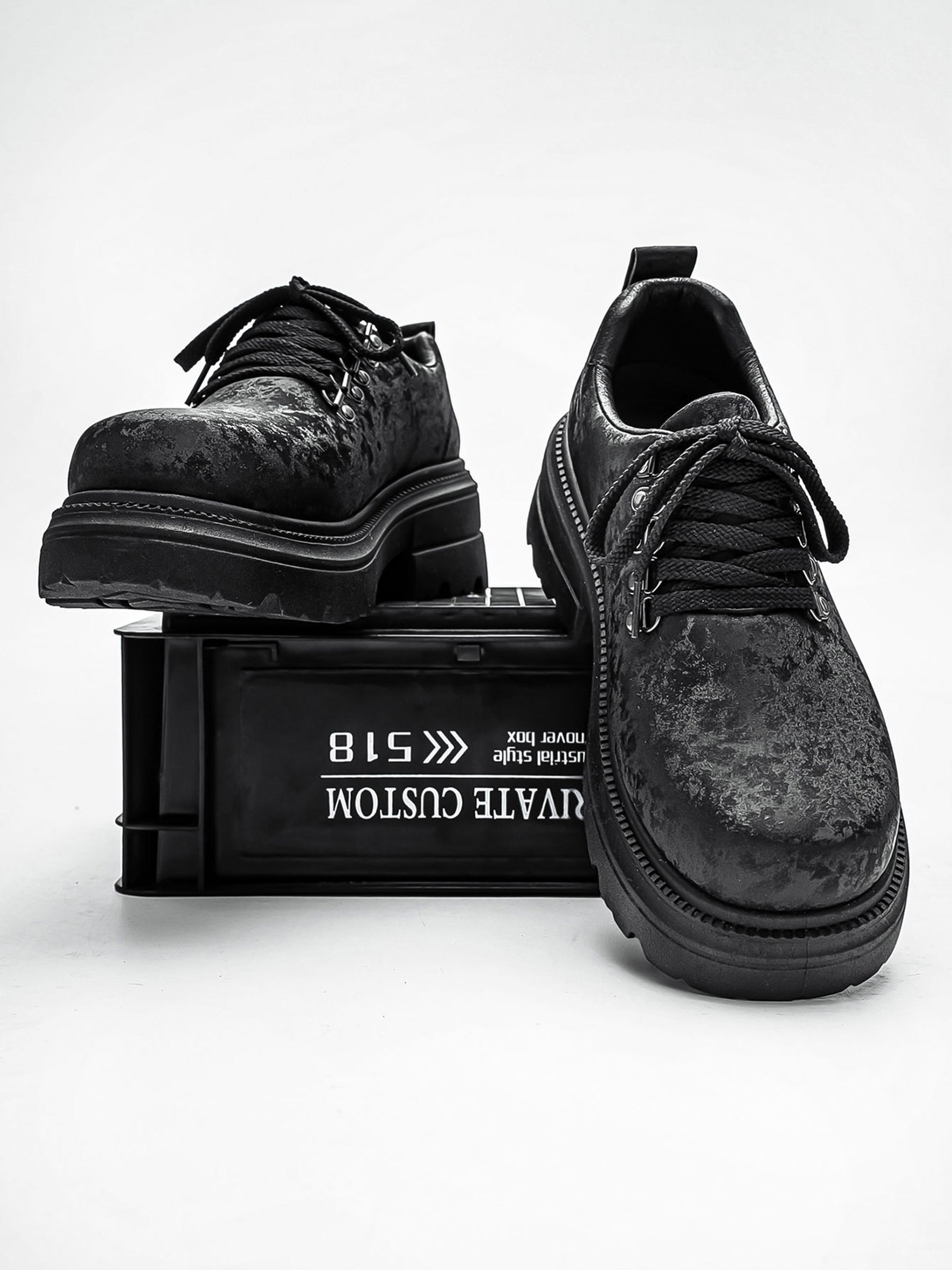 Black Platform Lace-Up Casual Shoes