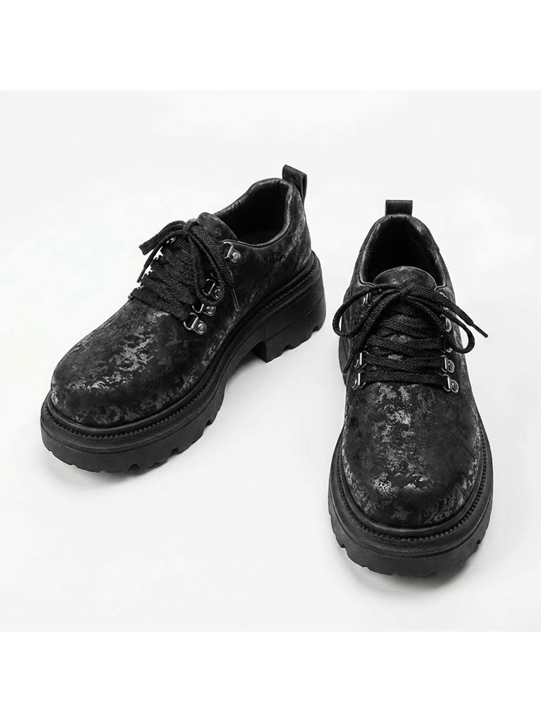 Black Platform Lace-Up Casual Shoes
