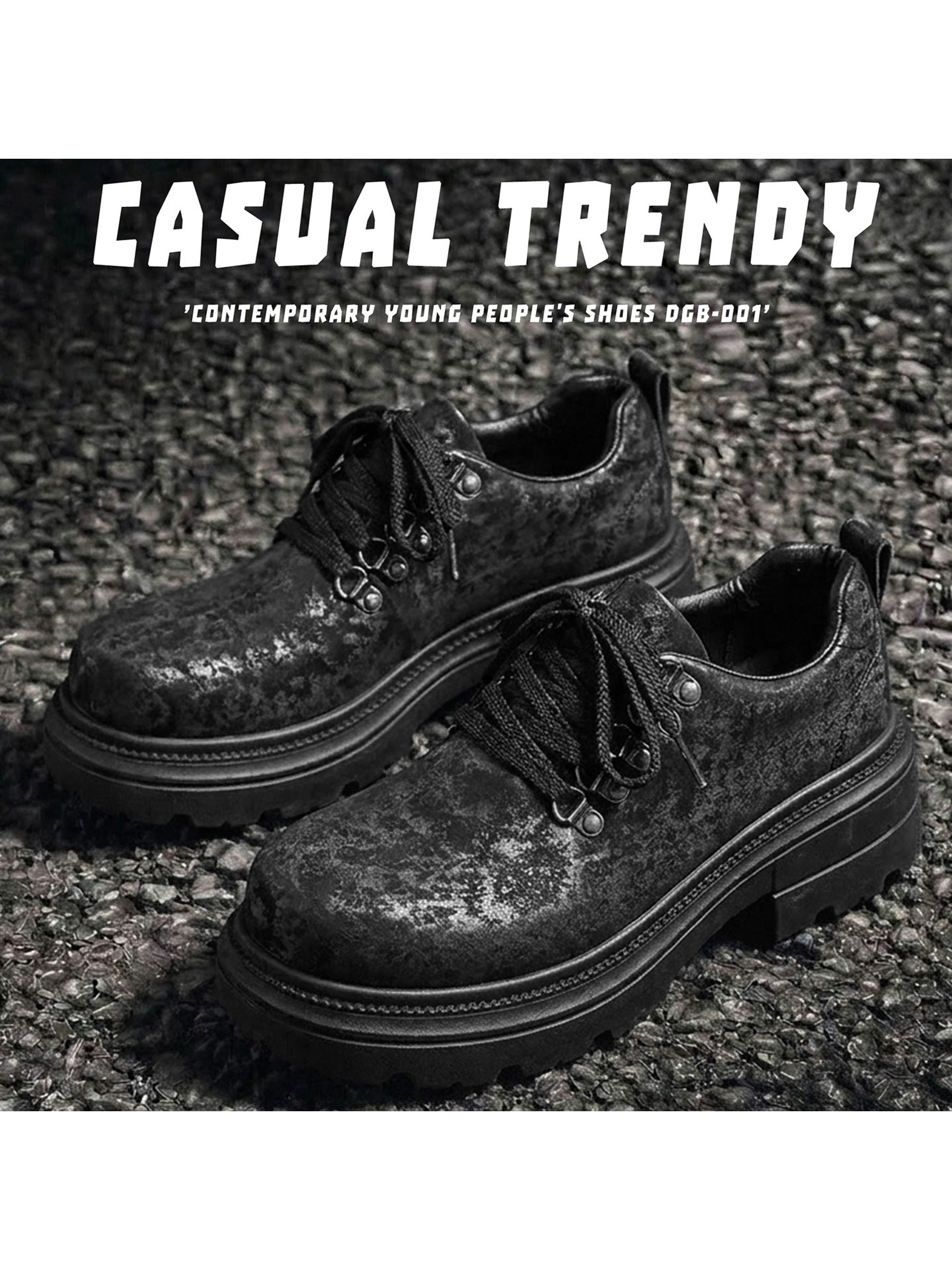 Black Platform Lace-Up Casual Shoes