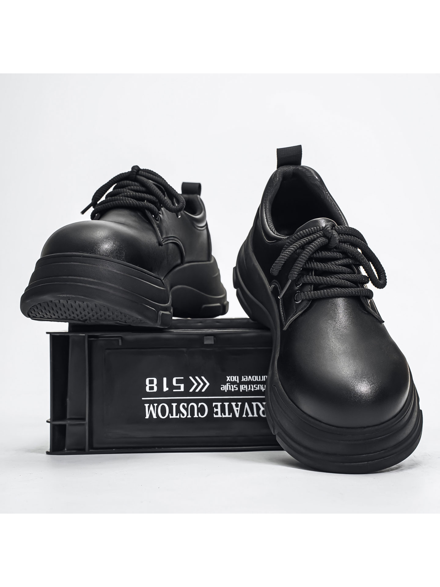 Black Casual Derby Shoes with Chunky Sole
