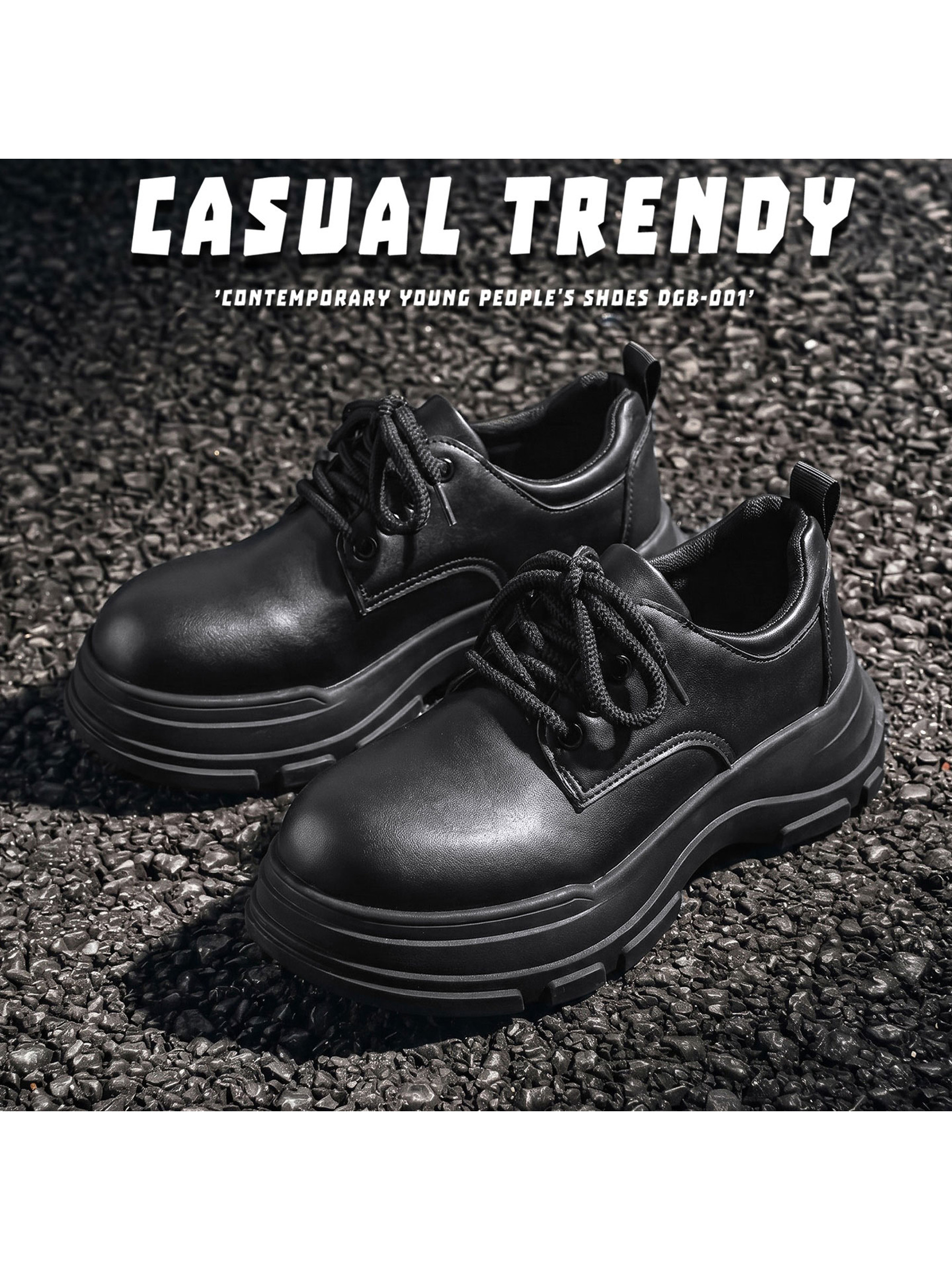 Black Casual Derby Shoes with Chunky Sole