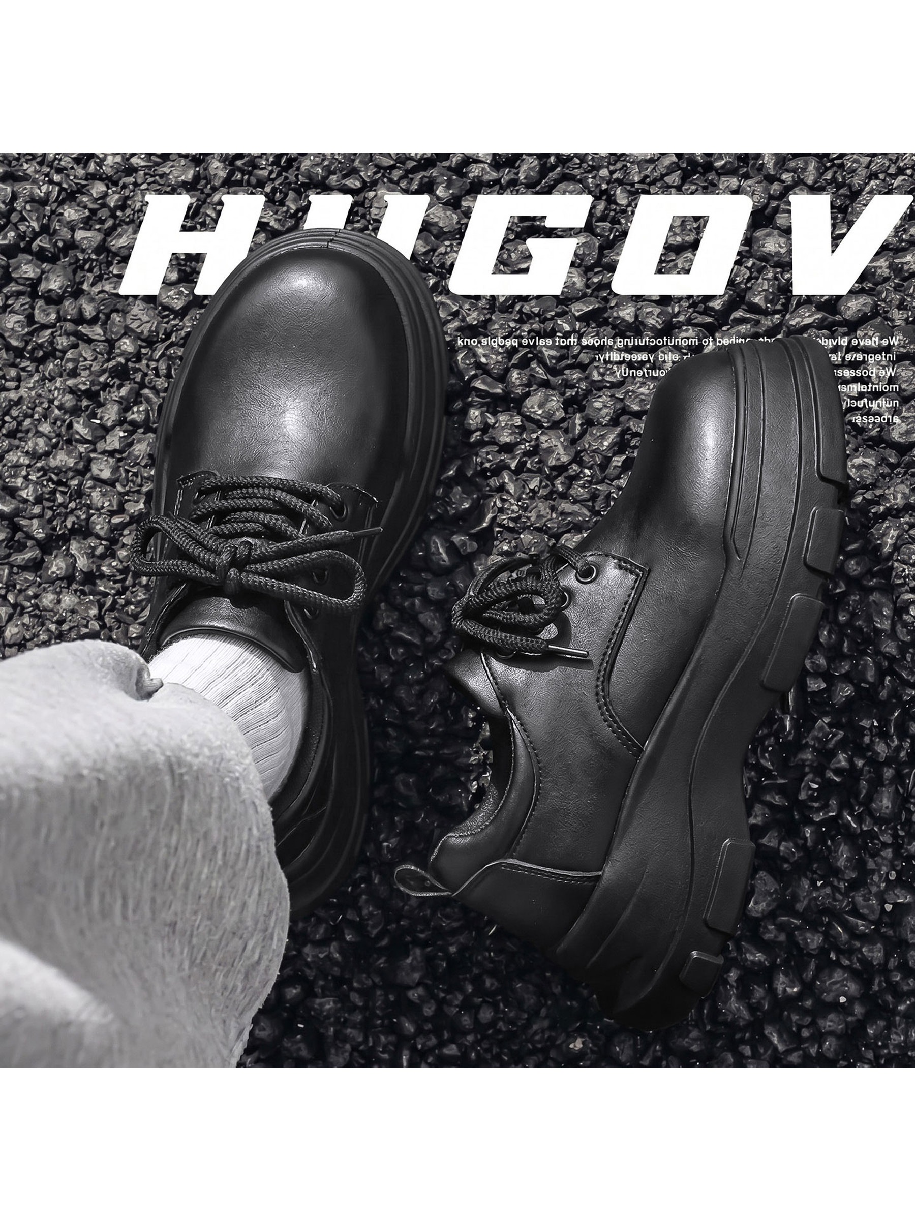Black Casual Derby Shoes with Chunky Sole