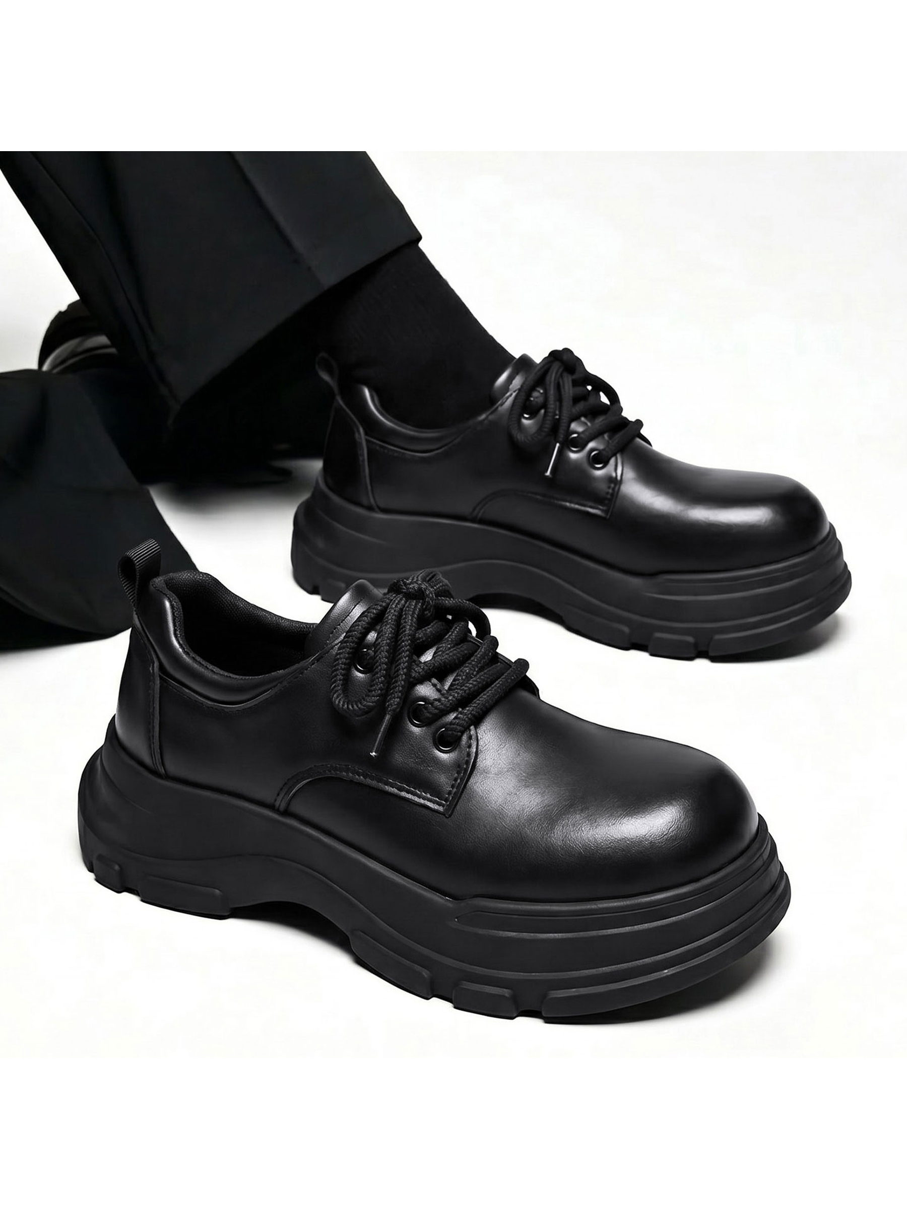 Black Casual Derby Shoes with Chunky Sole