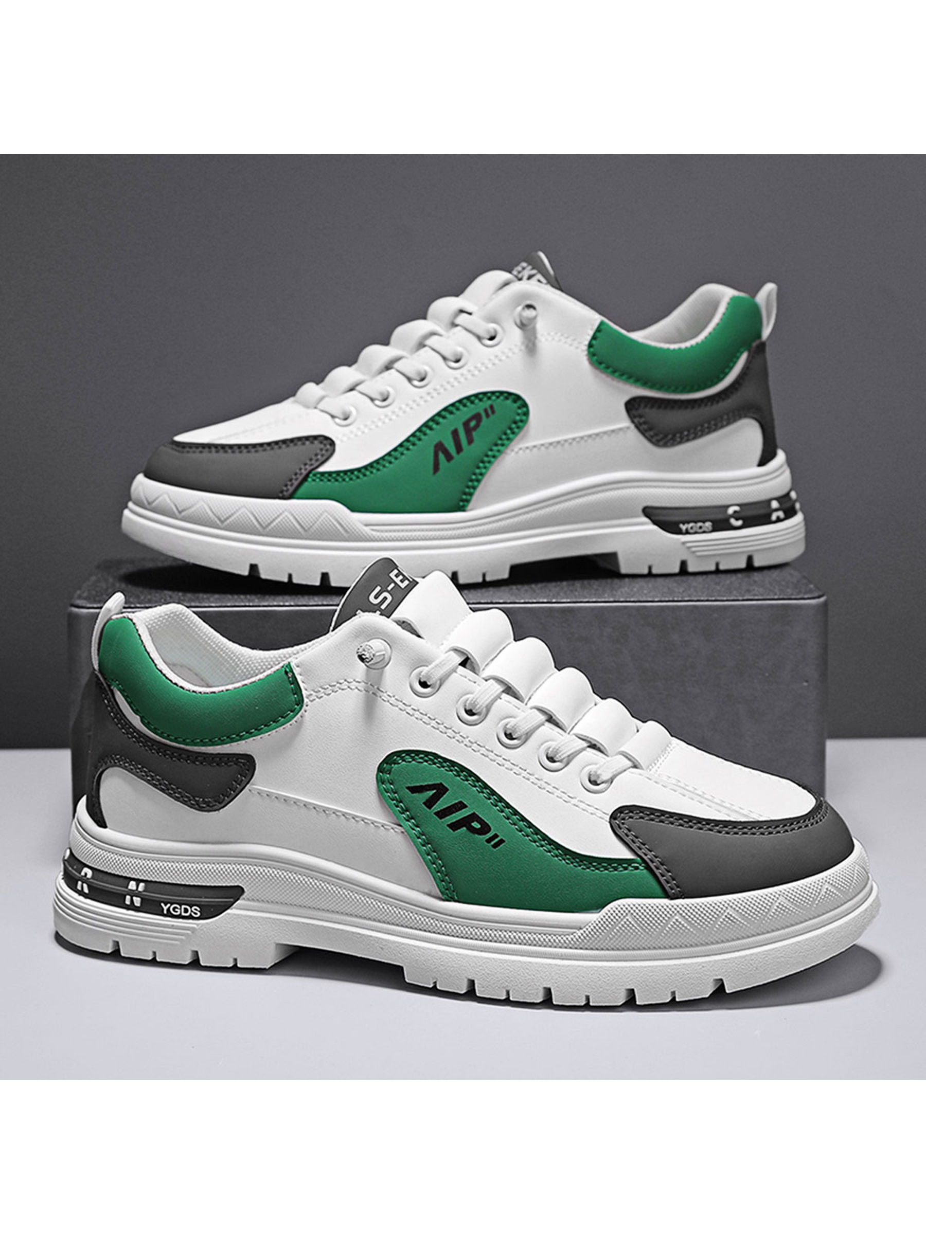 Men White and Green Casual Sneakers
