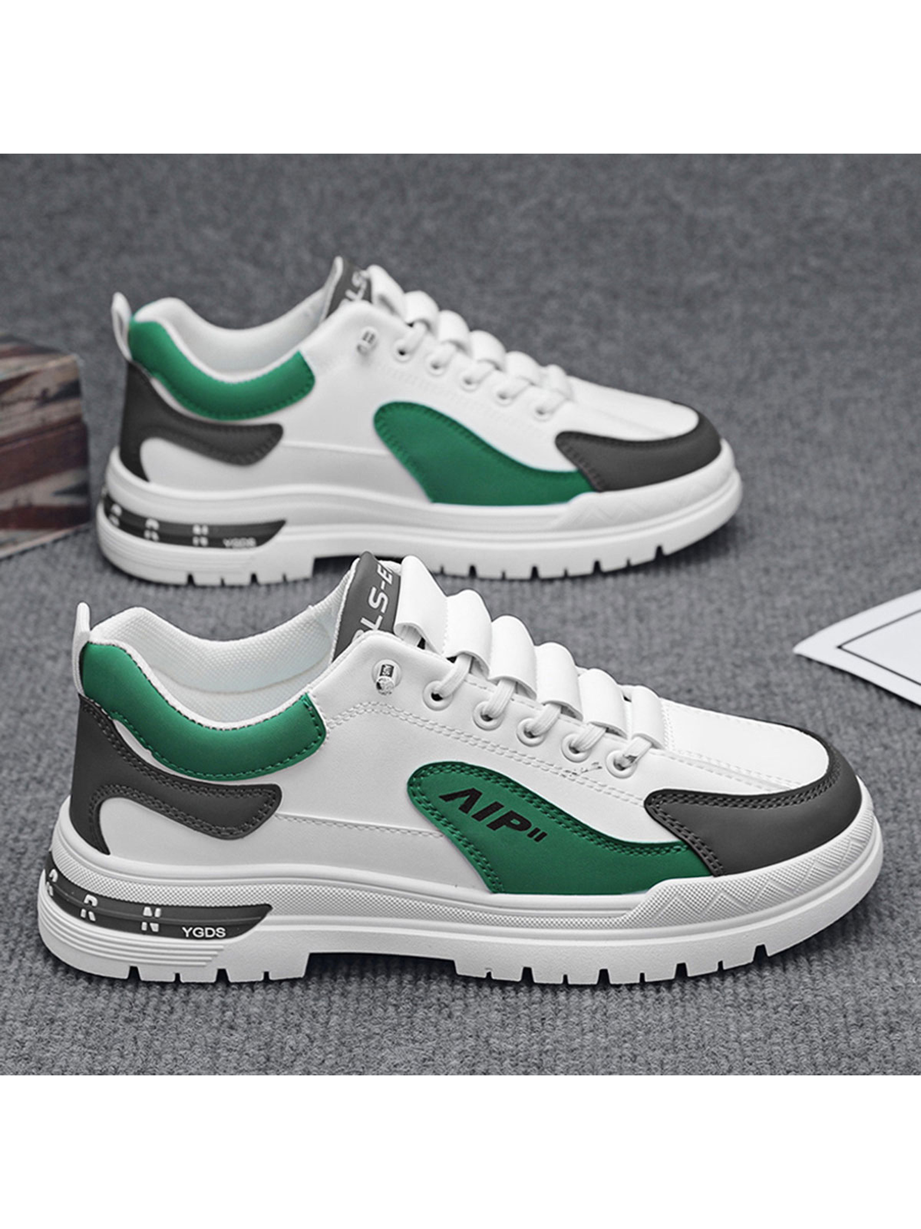 Men White and Green Casual Sneakers