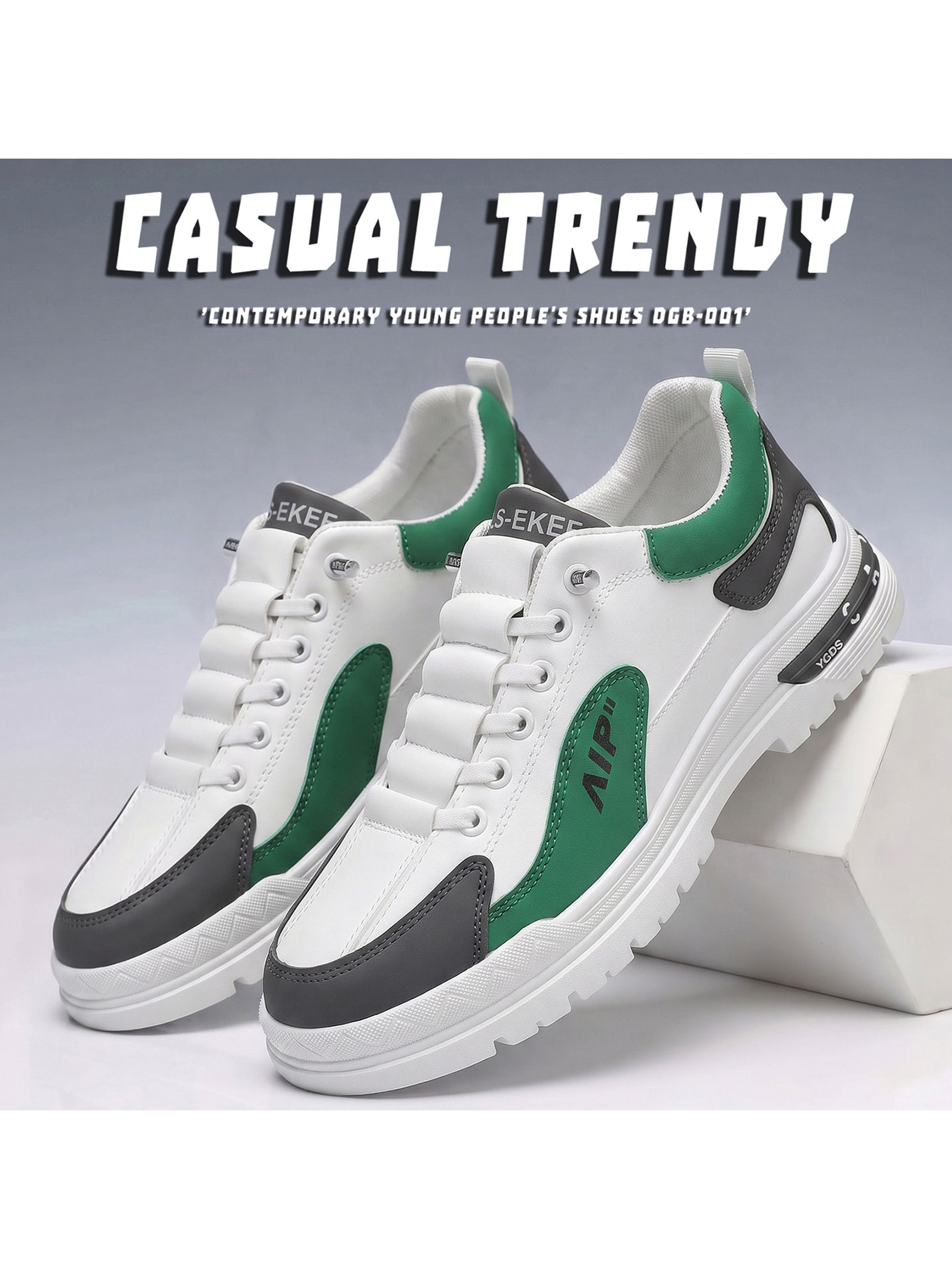 Men White and Green Casual Sneakers