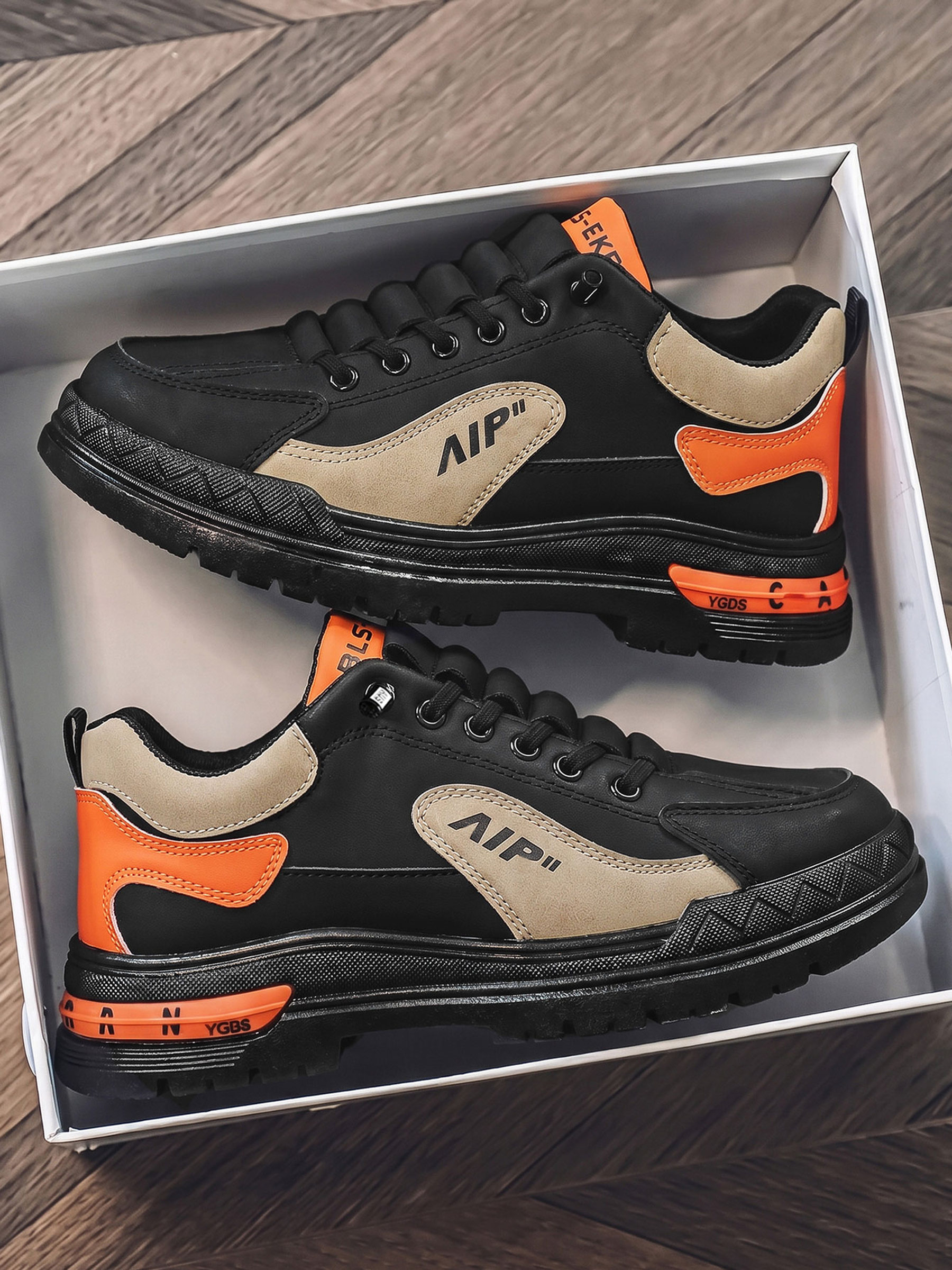Men Black and Orange Casual Sneakers