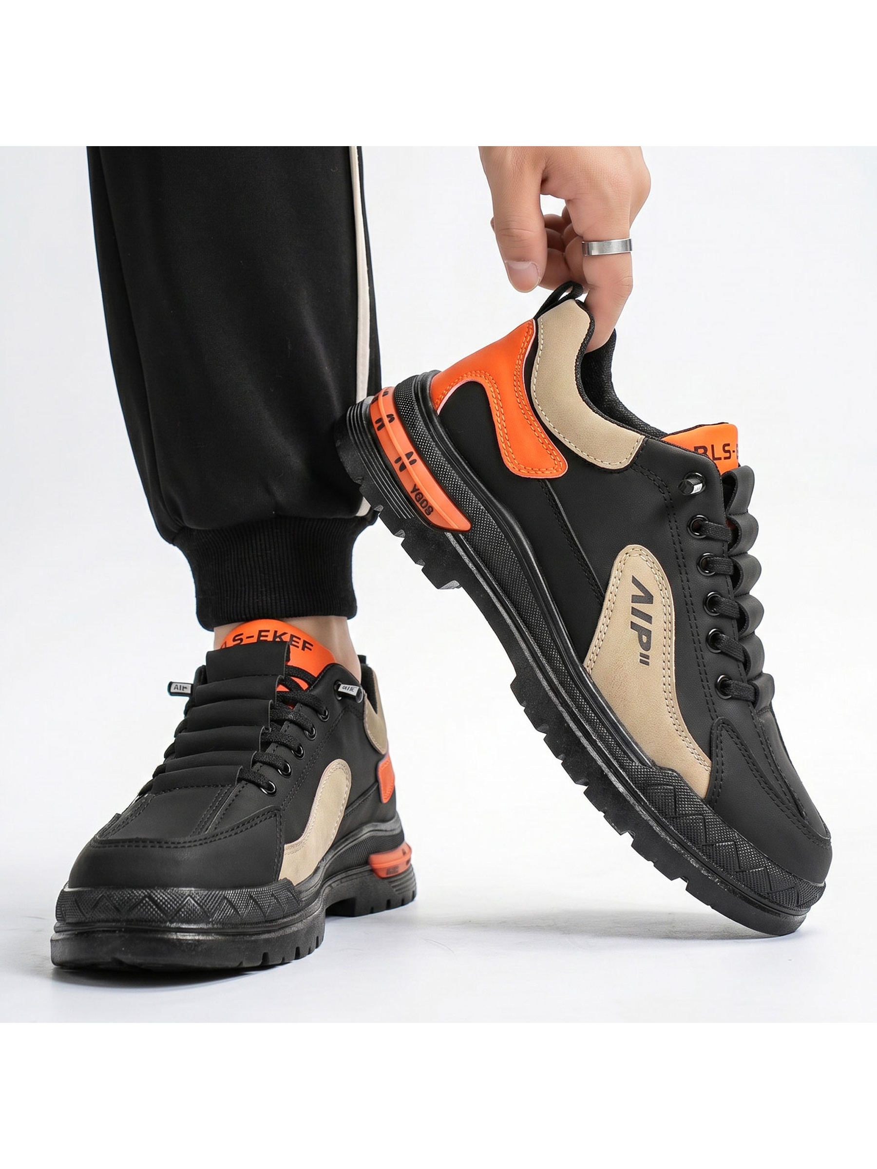 Men Black and Orange Casual Sneakers
