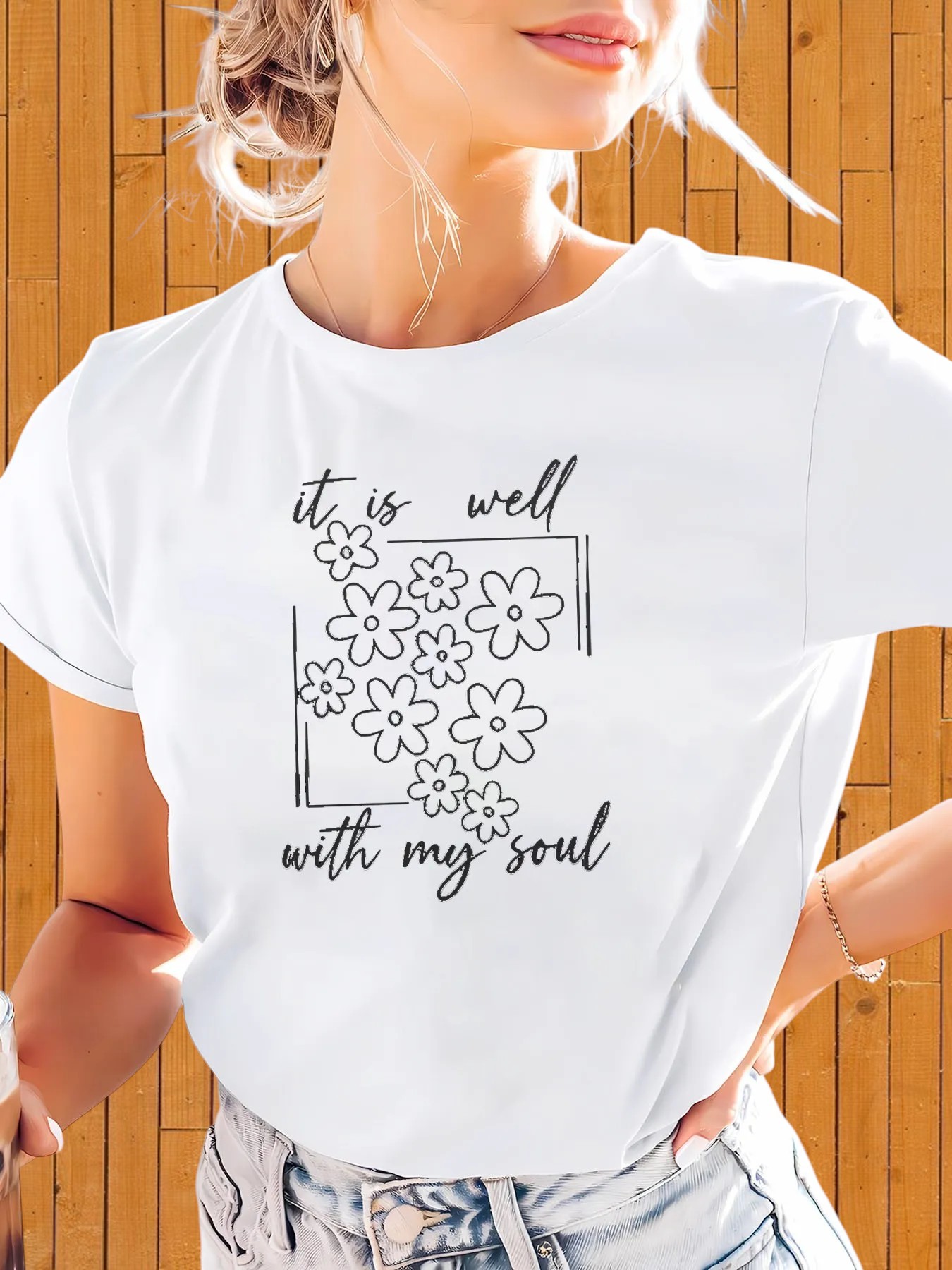 It Is Well With My Soul Floral Print White T-Shirt