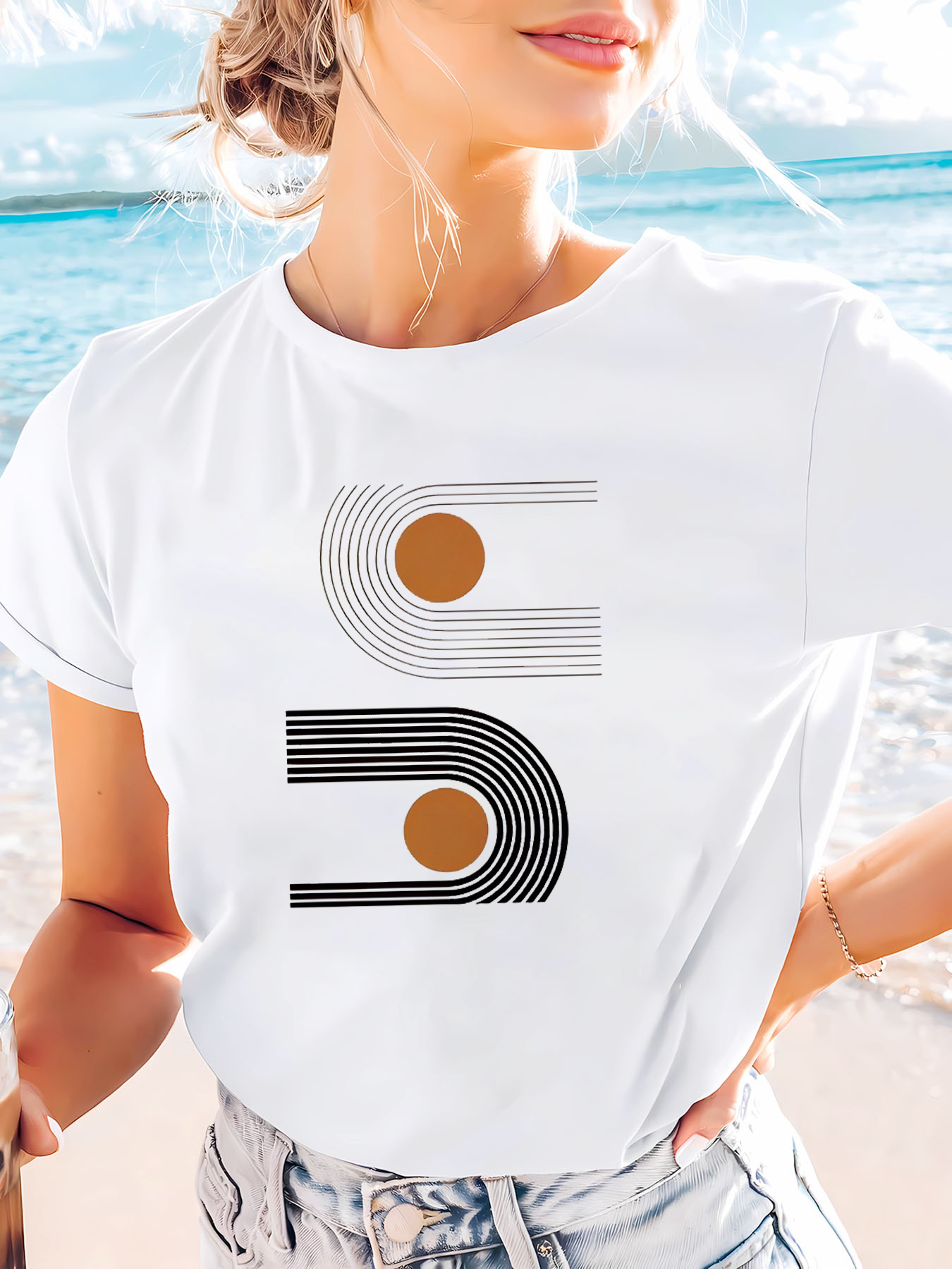 White Printed Knitted Short Sleeve T-Shirt