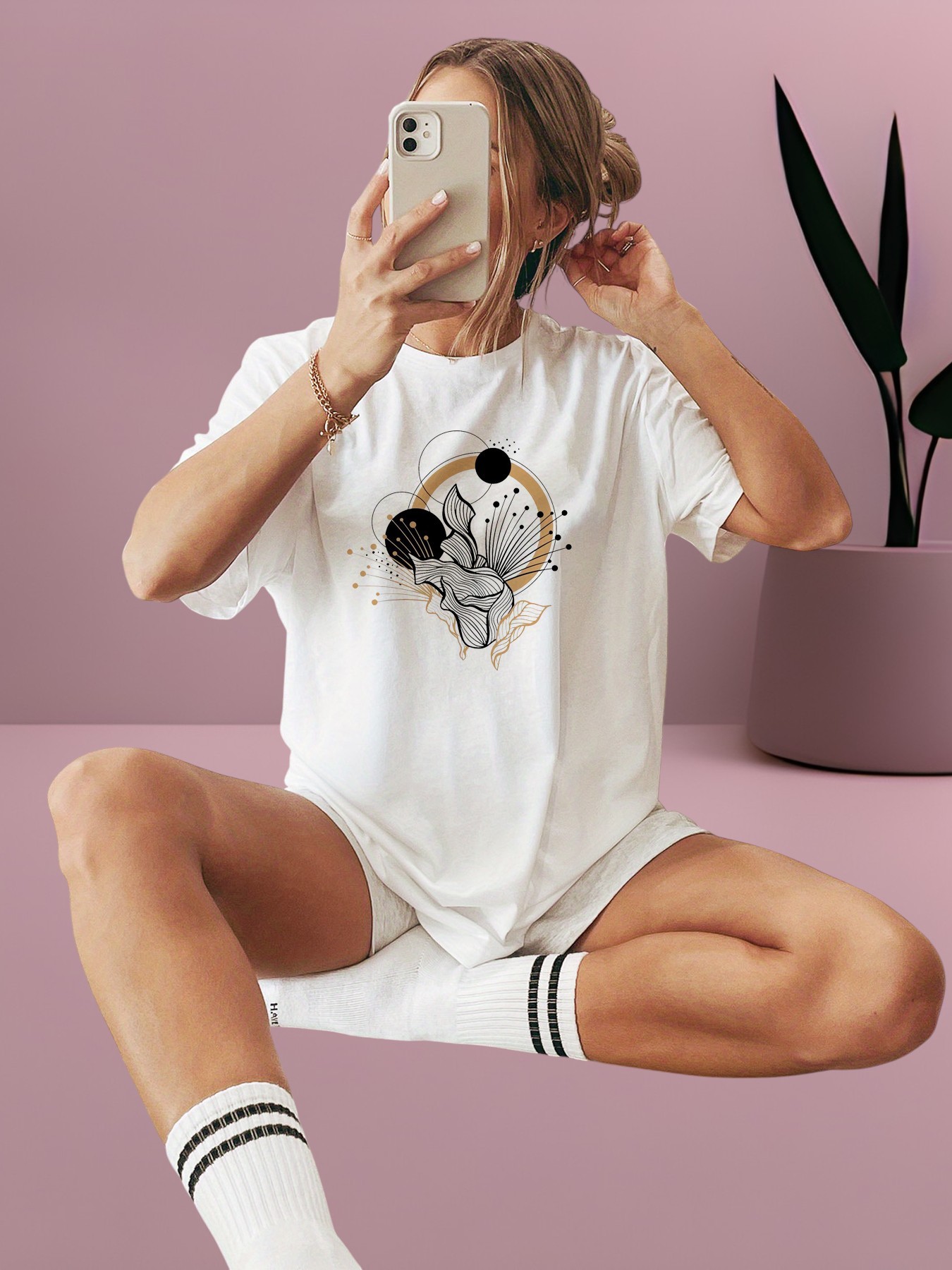 White Printed Short Sleeve Regular Fit T-Shirt