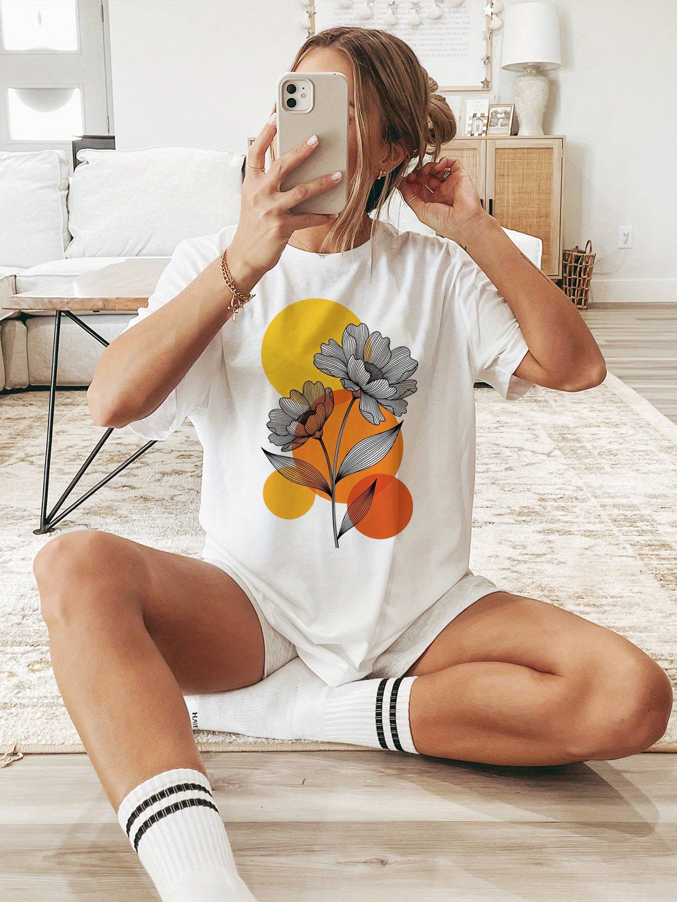 White Floral Print Short Sleeve T-Shirt