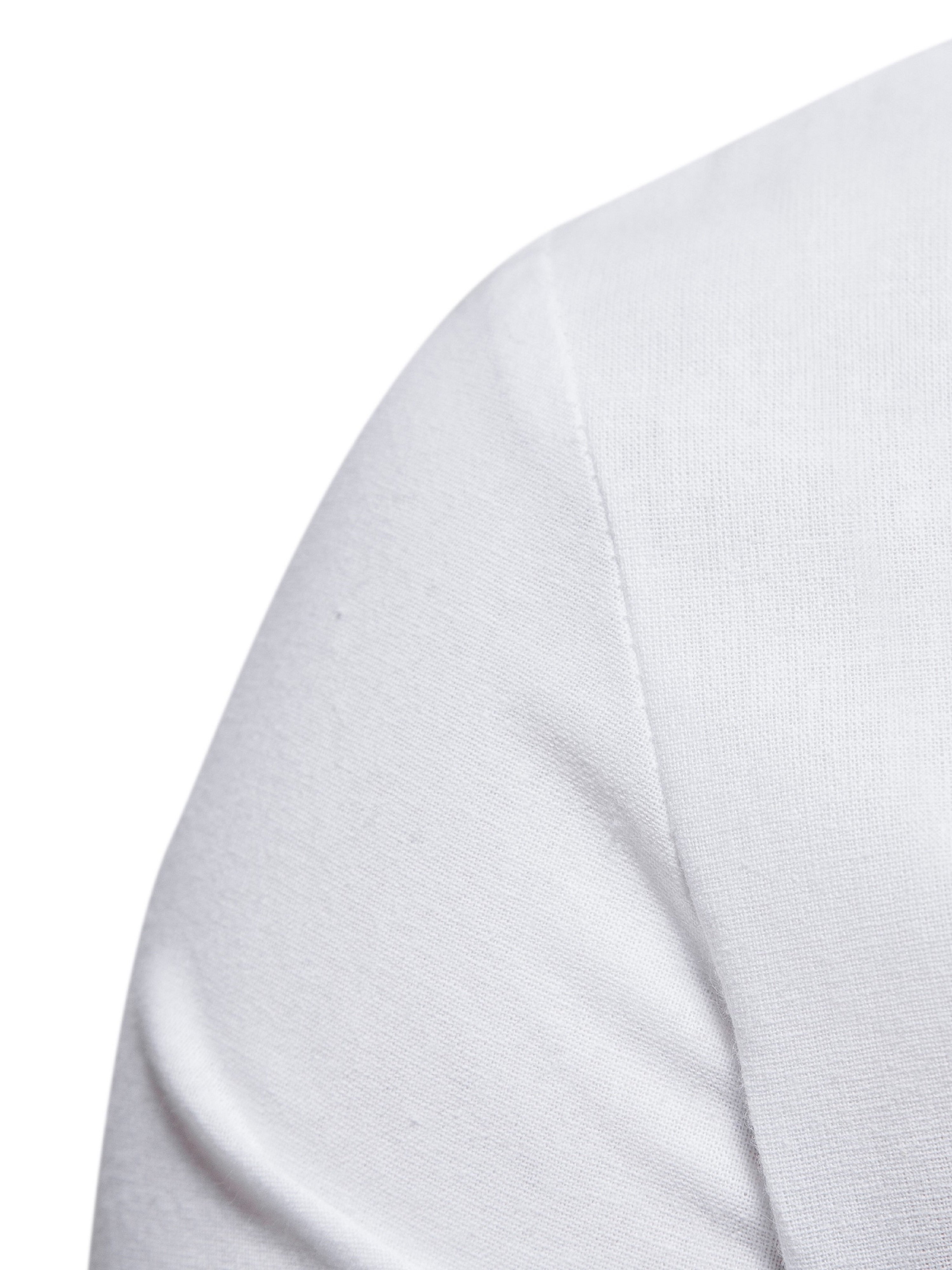 Men White Plain Short Sleeve Mandarin Collar Shirt