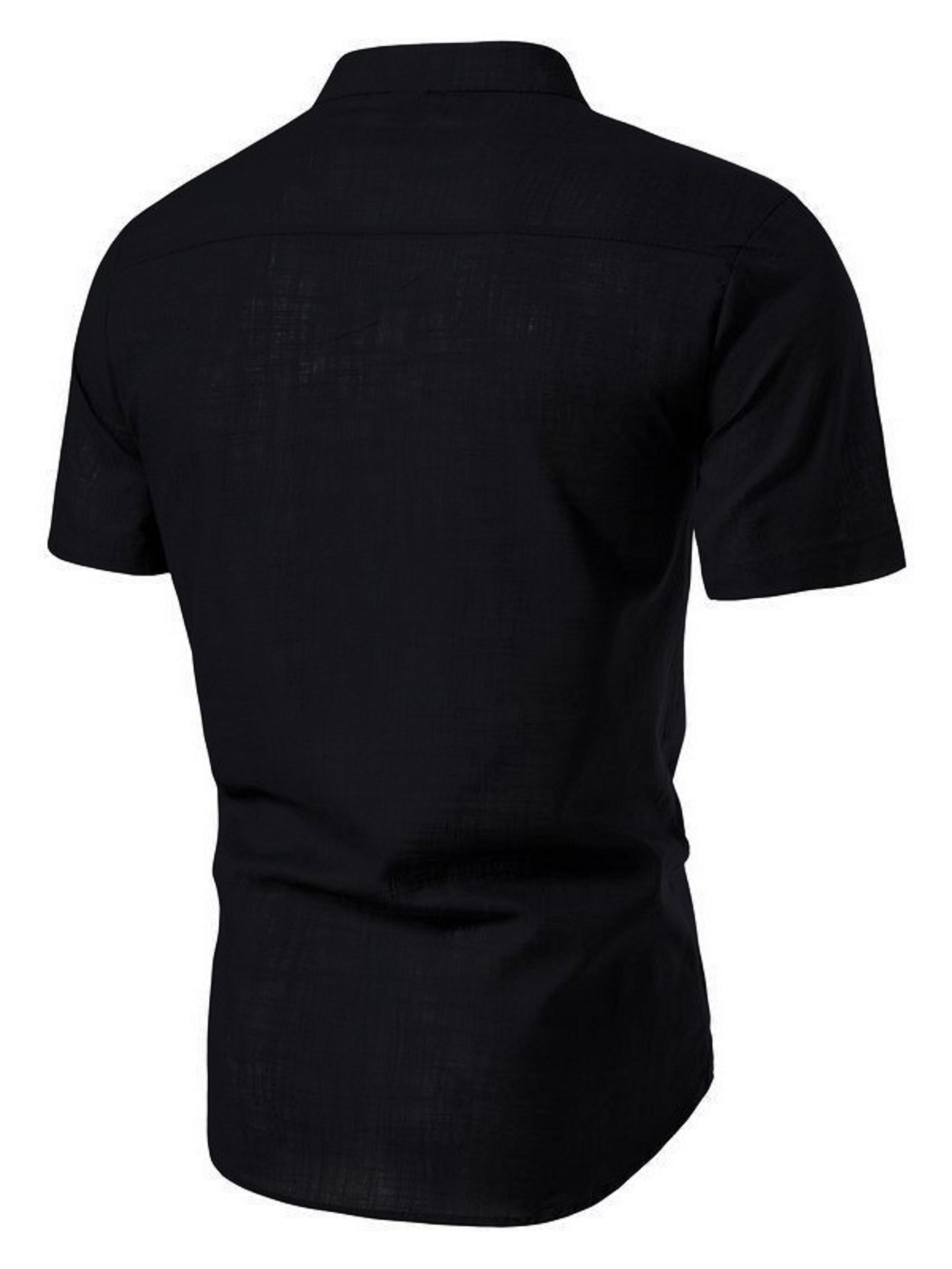 Men Black Short-Sleeve Stand Collar Shirt