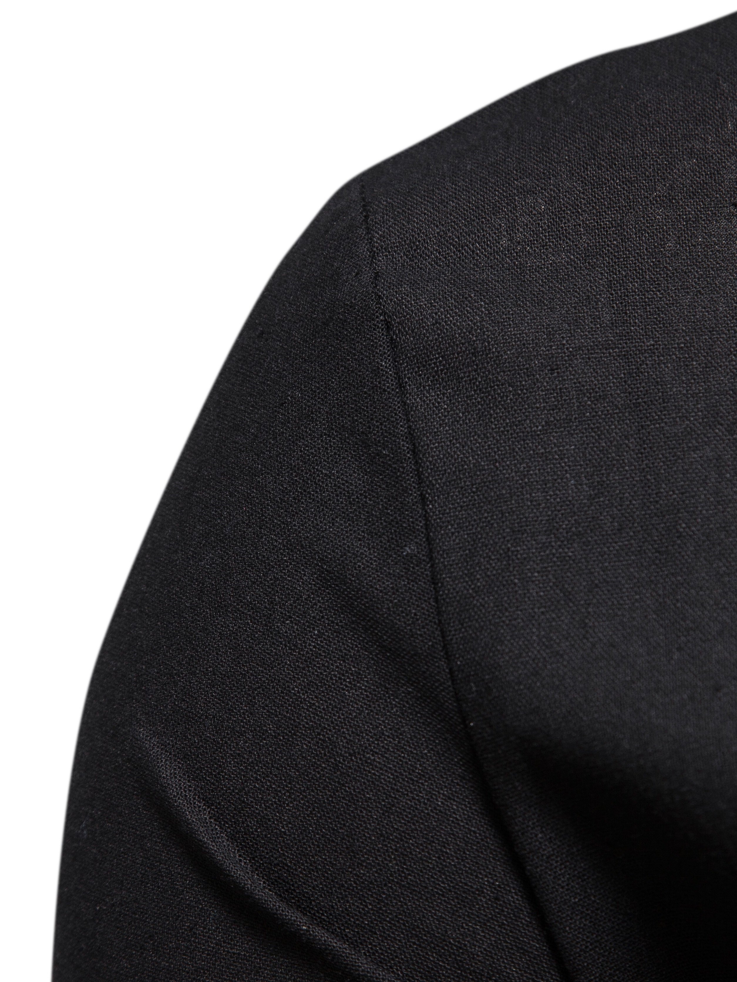 Men Black Short-Sleeve Stand Collar Shirt