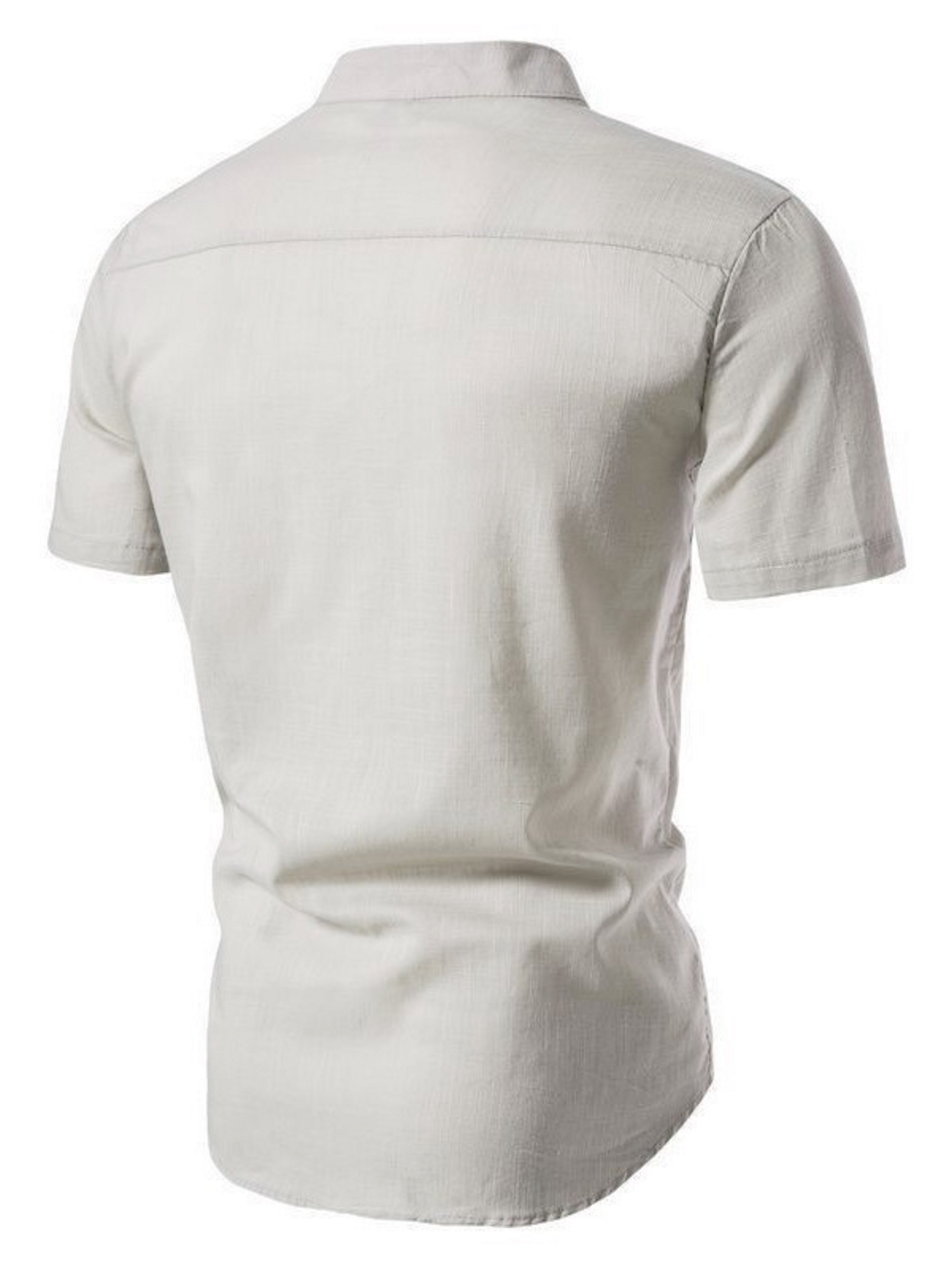 Men Solid Short Sleeve Stand-Up Collar Shirt