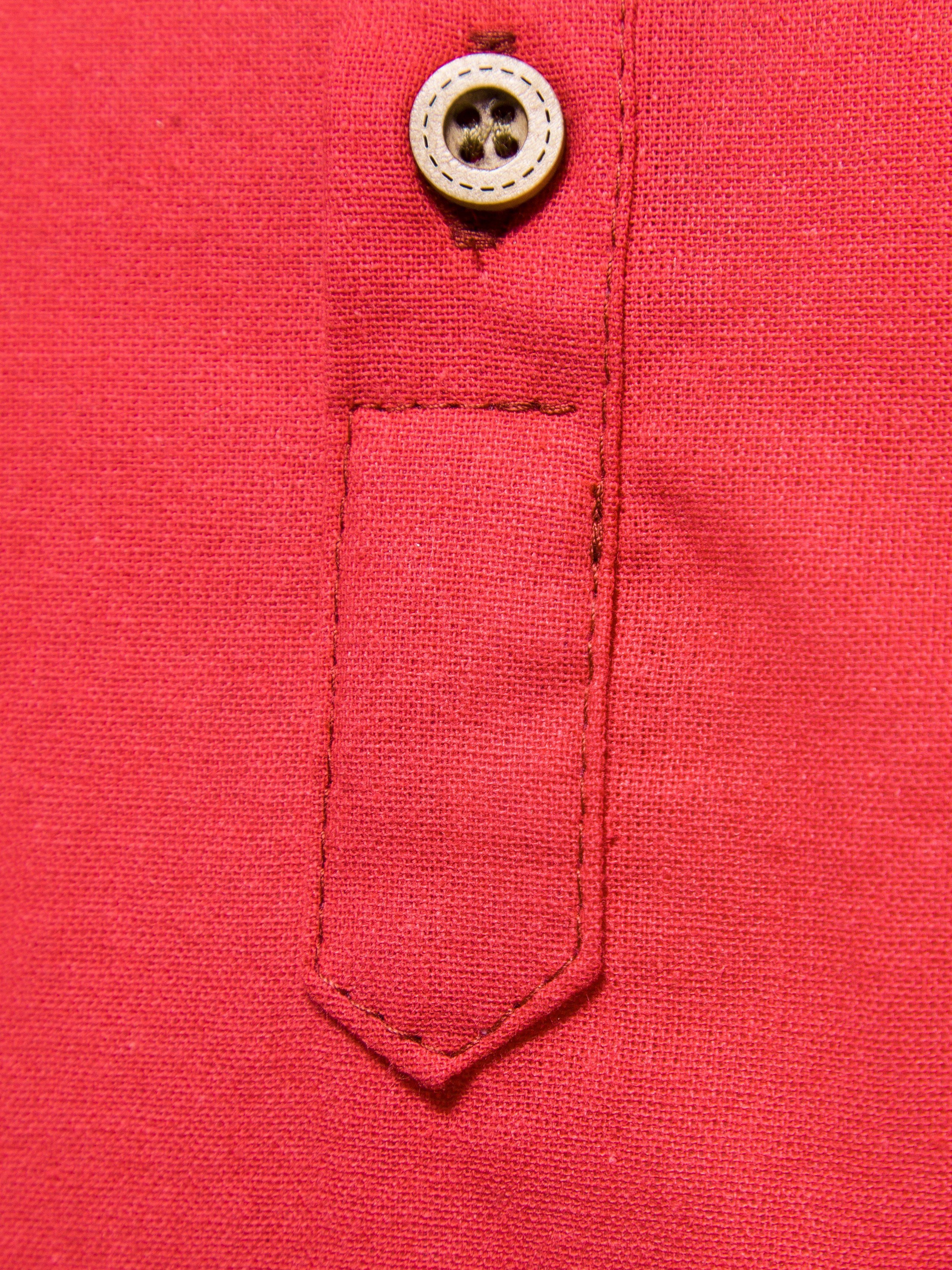 Men Red Plain Short Sleeve Mandarin Collar Shirt