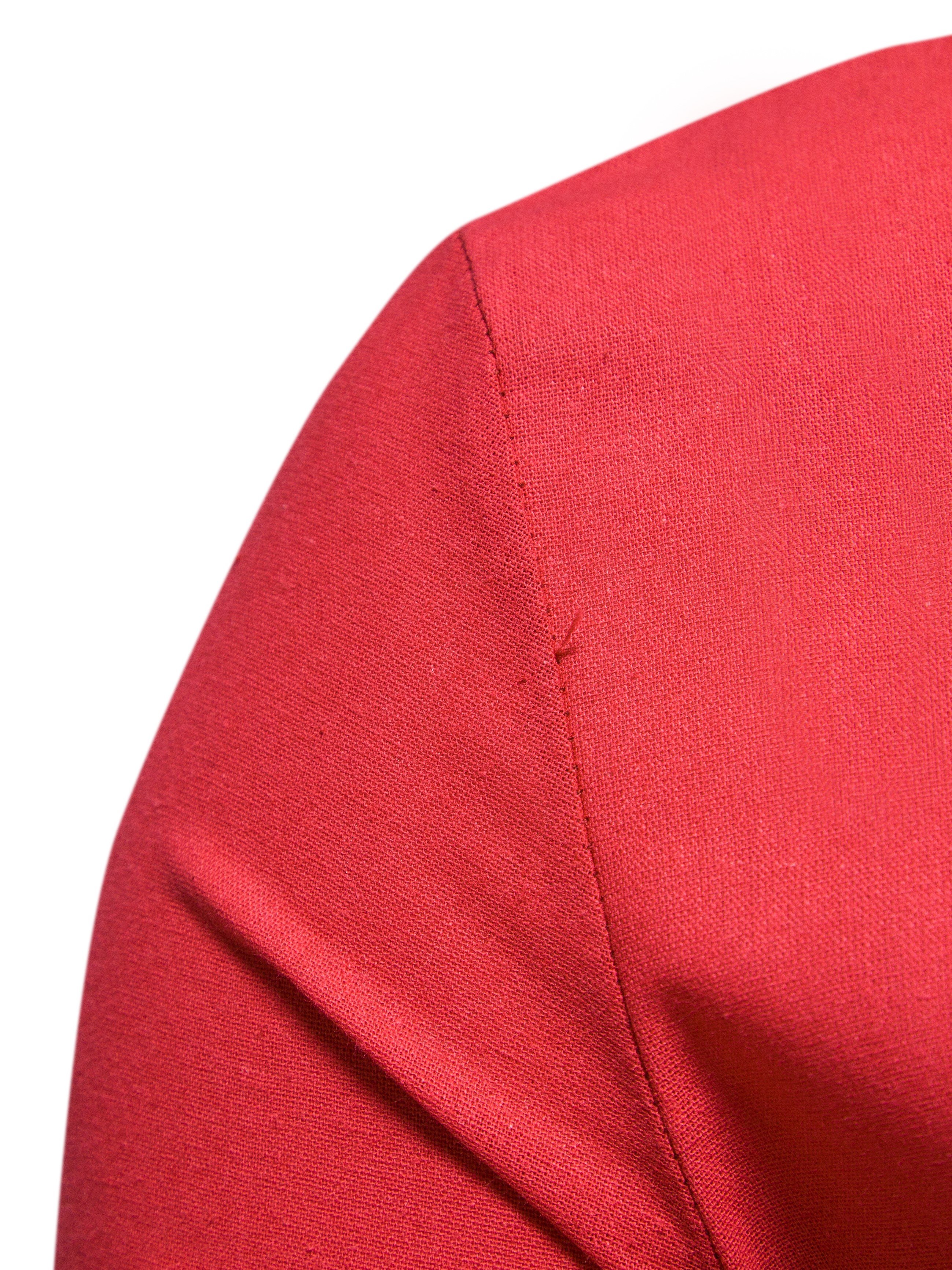Men Red Plain Short Sleeve Mandarin Collar Shirt