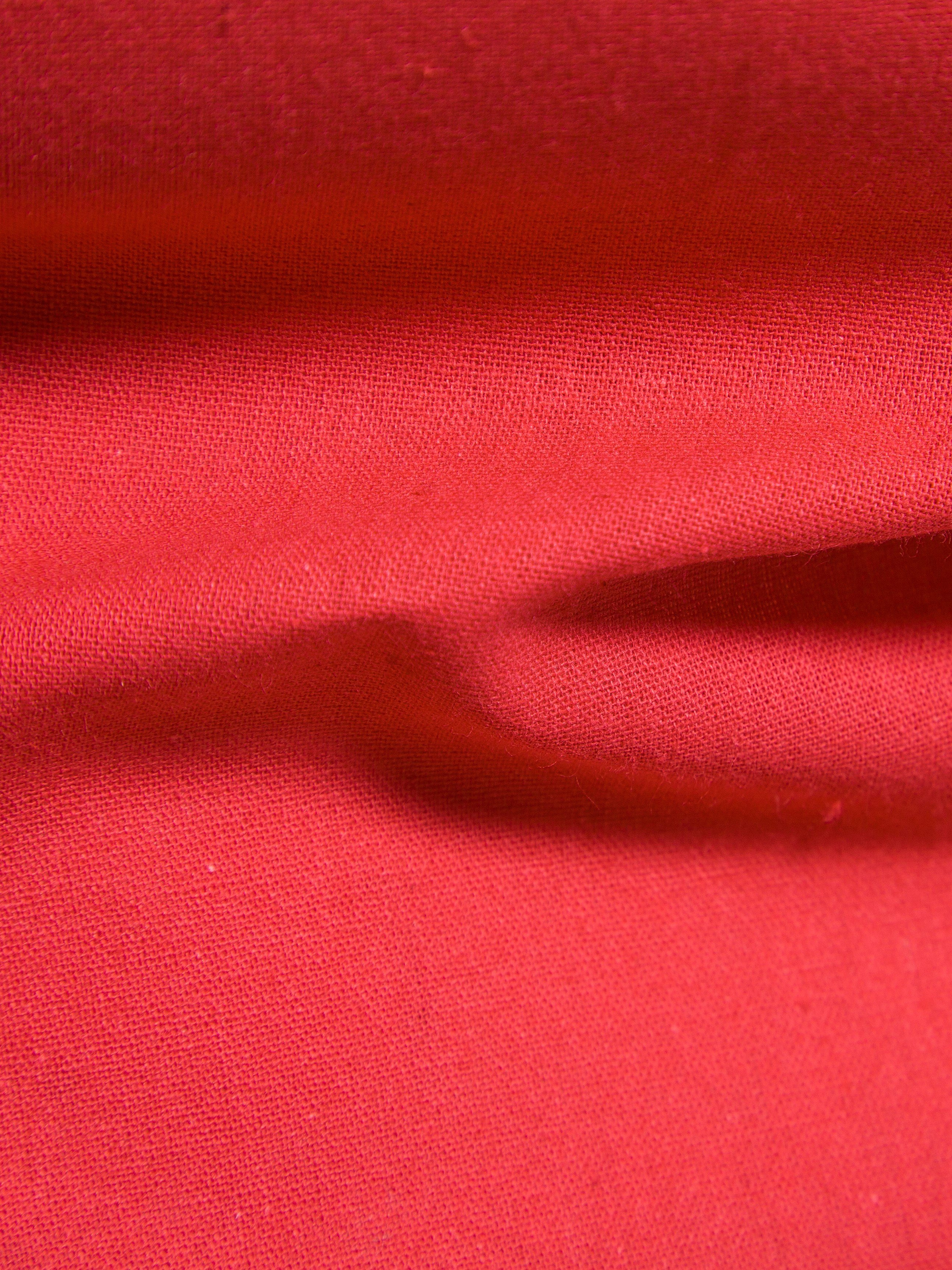 Men Red Plain Short Sleeve Mandarin Collar Shirt