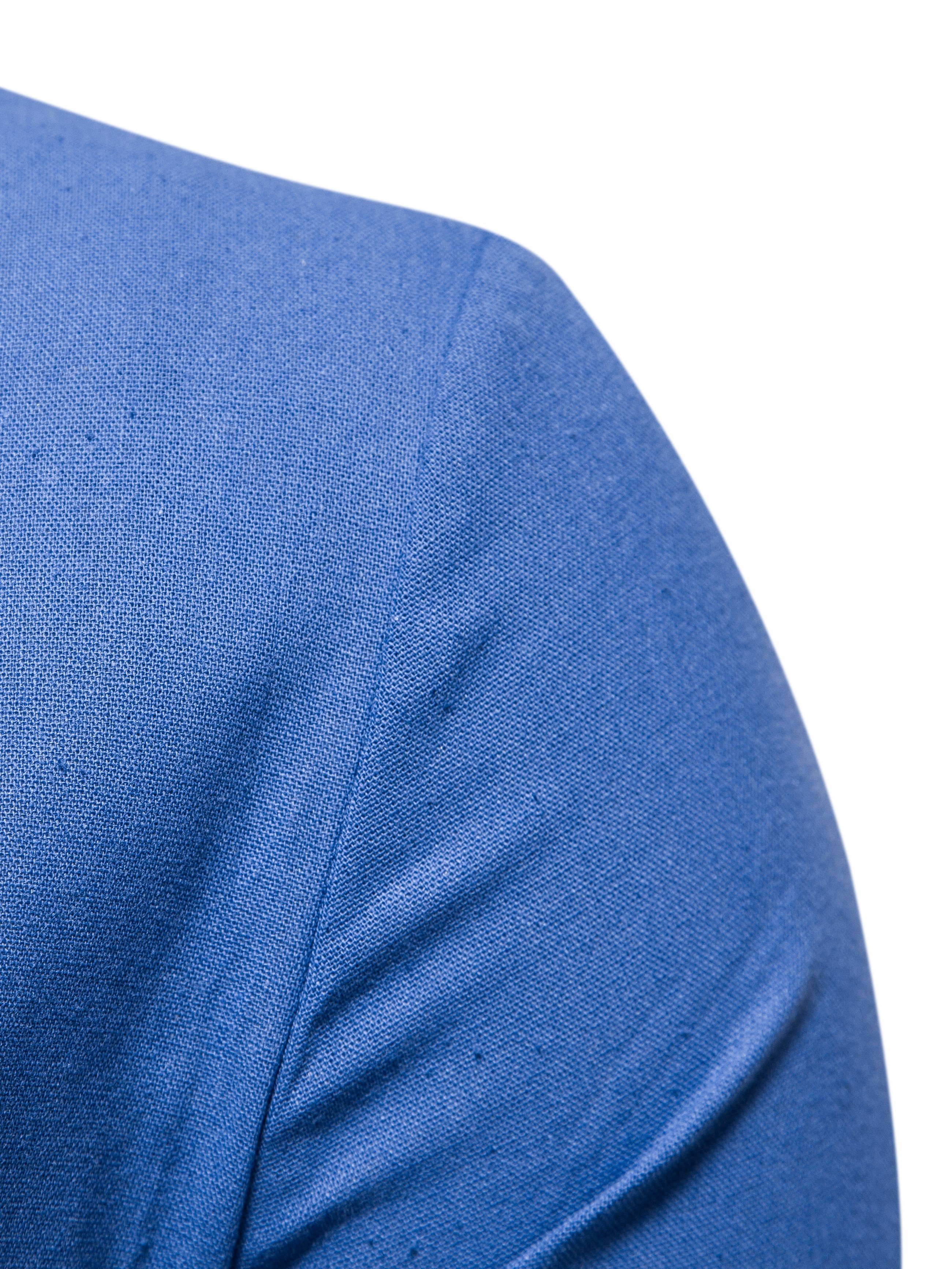 Men Blue Plain Short Sleeve Shirt with Spread Collar