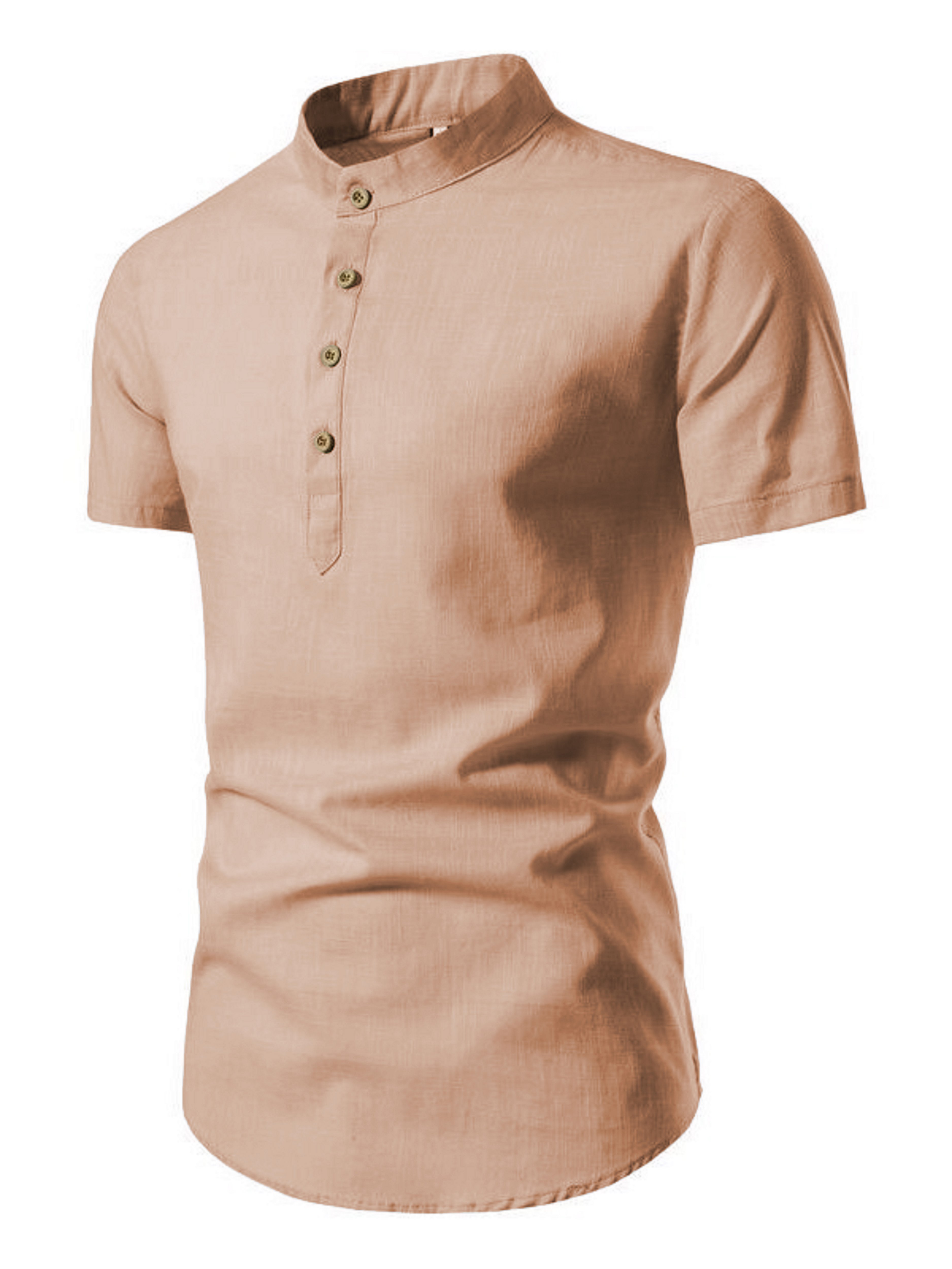 Men Solid Short Sleeve Stand-Up Collar Short Sleeve Shirt