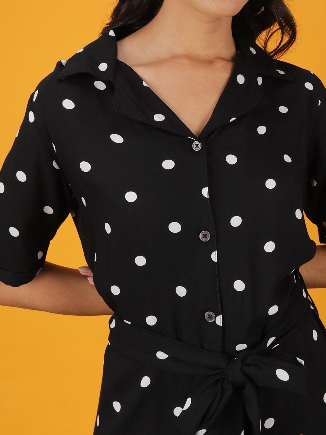 Black Printed Collared A-Line Maxi Dress
