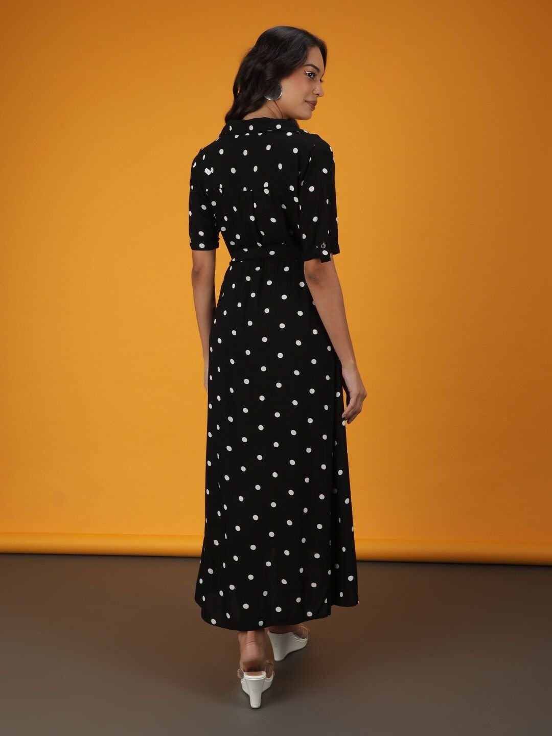 Black Printed Collared A-Line Maxi Dress