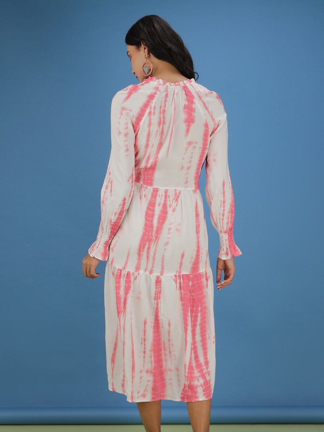 Multi Dyed V Neck Tiered Midi Dress