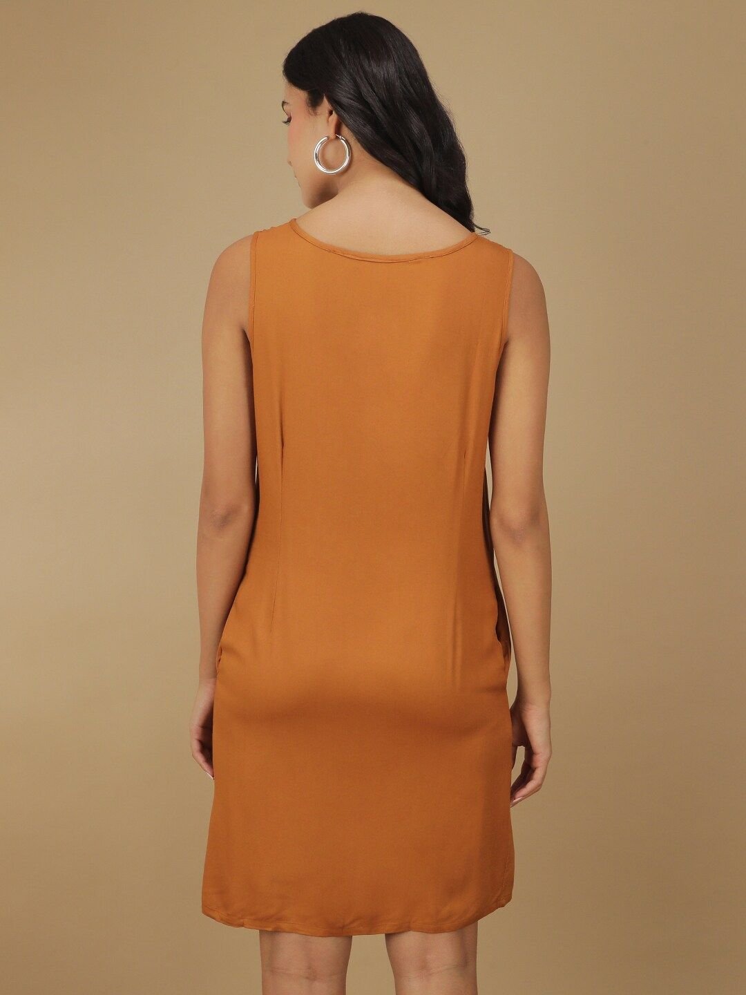 Mustard Solid V Neck A-Line Mini Dress