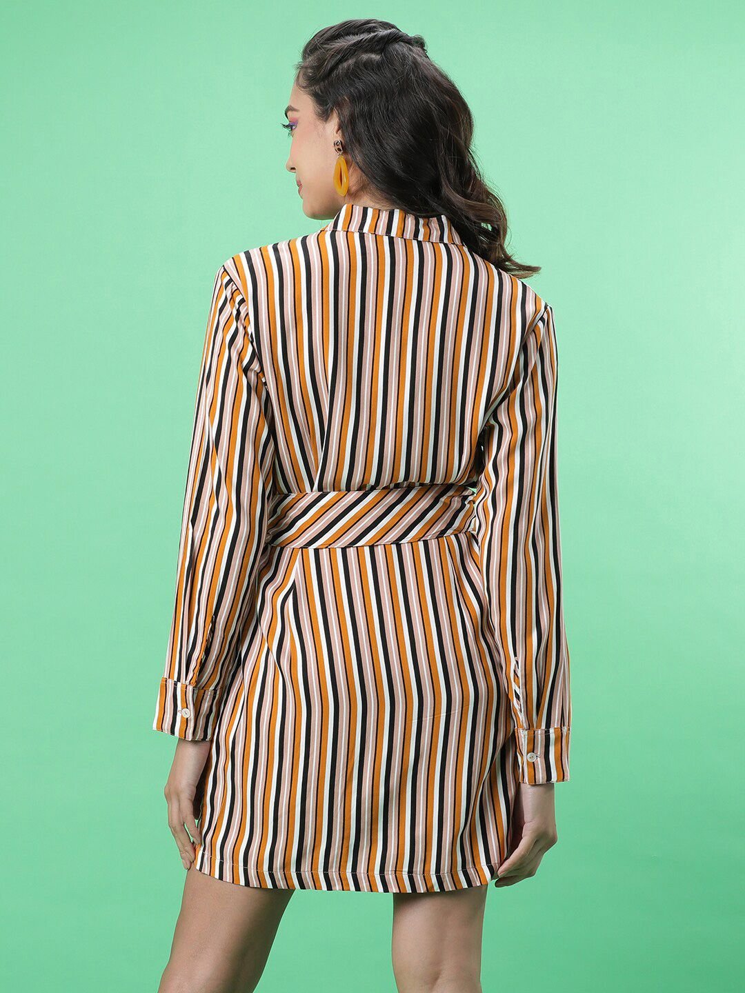Multi Striped Collared Shirt Mini Dress