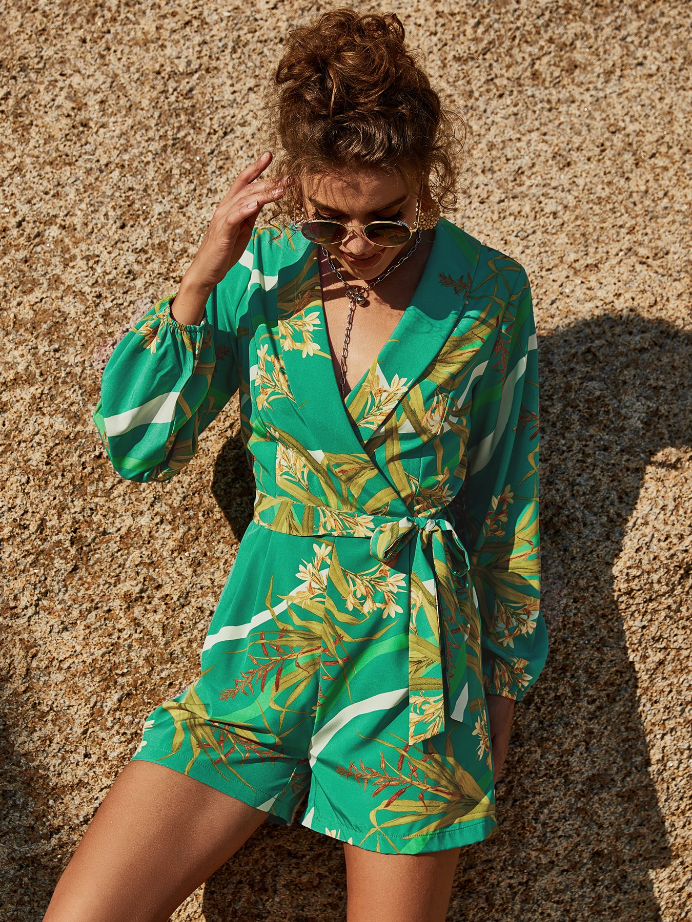 Abstract Print Green Romper