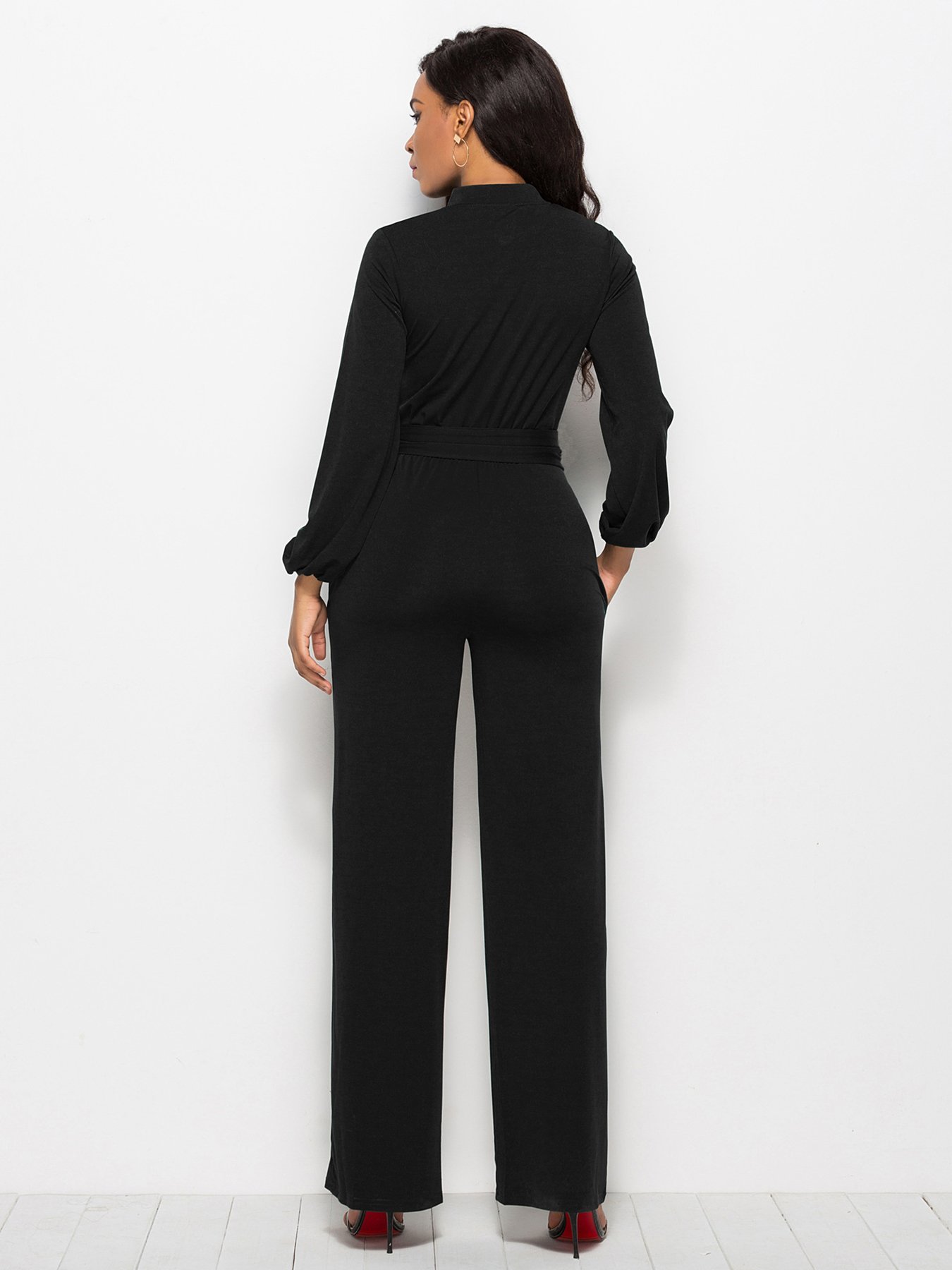 Black Plain Jumsuit with Waist Tie